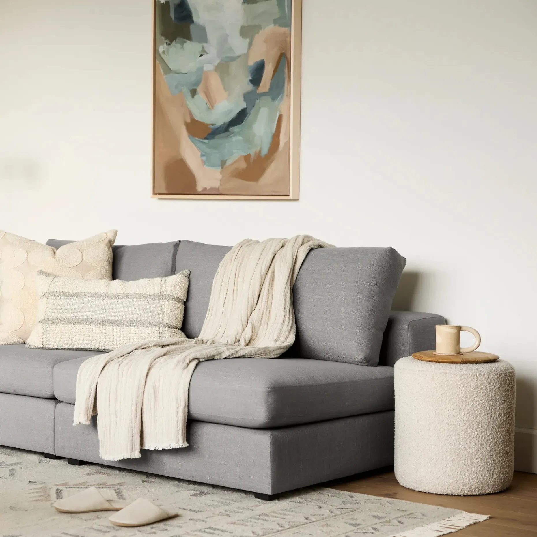 Cilo 16" Ottoman - Ivory Bouclé