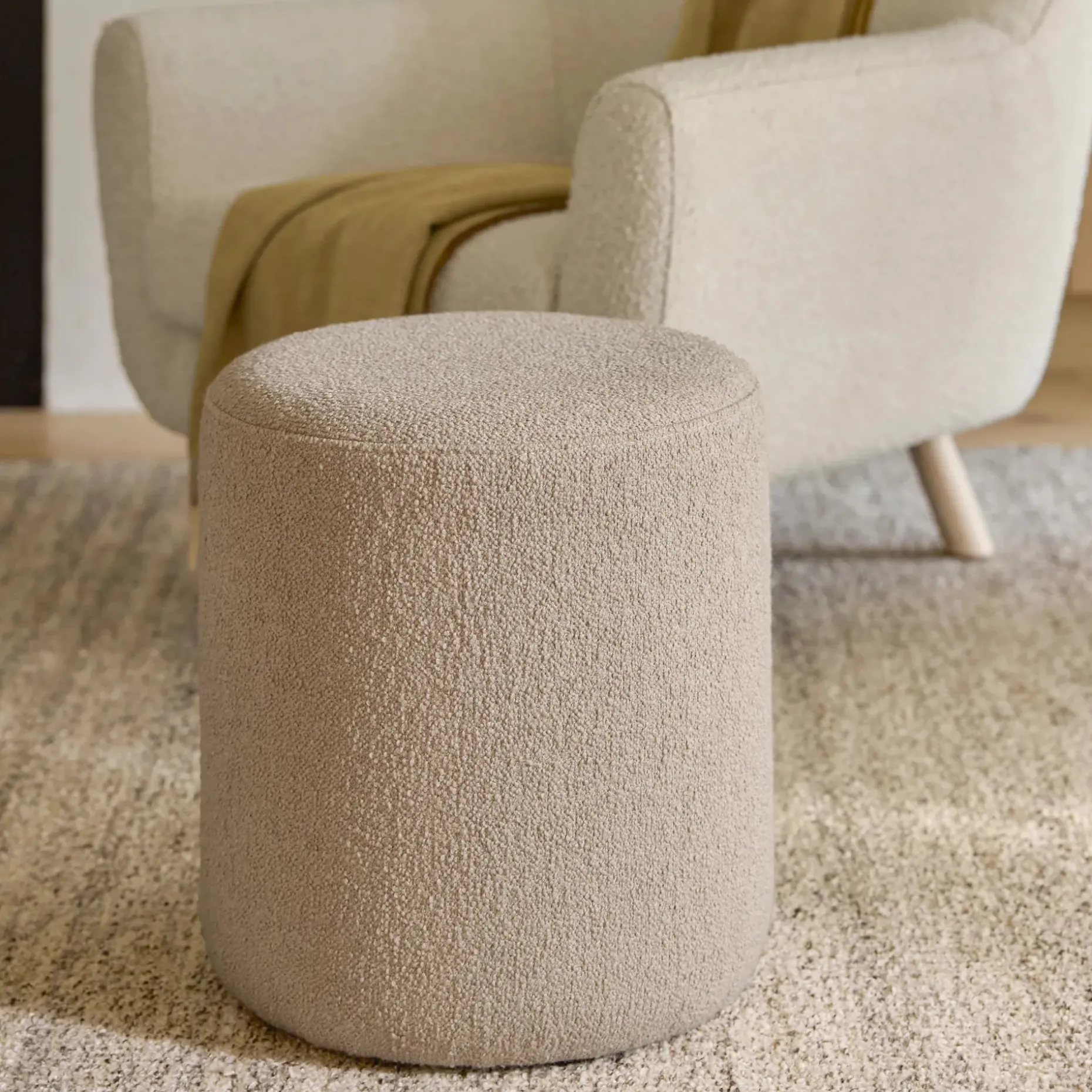 Cilo 16" Ottoman - Sandstone Wool Bouclé