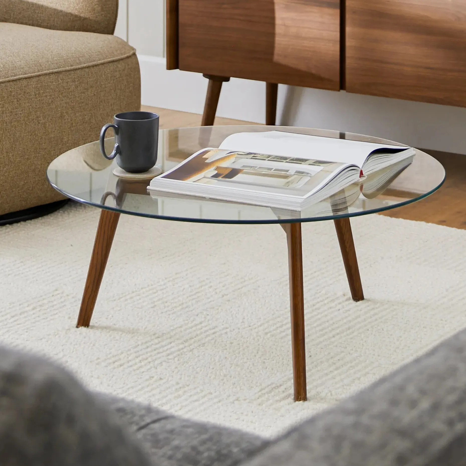 Clarus 31.5" Glass Coffee Table - Walnut