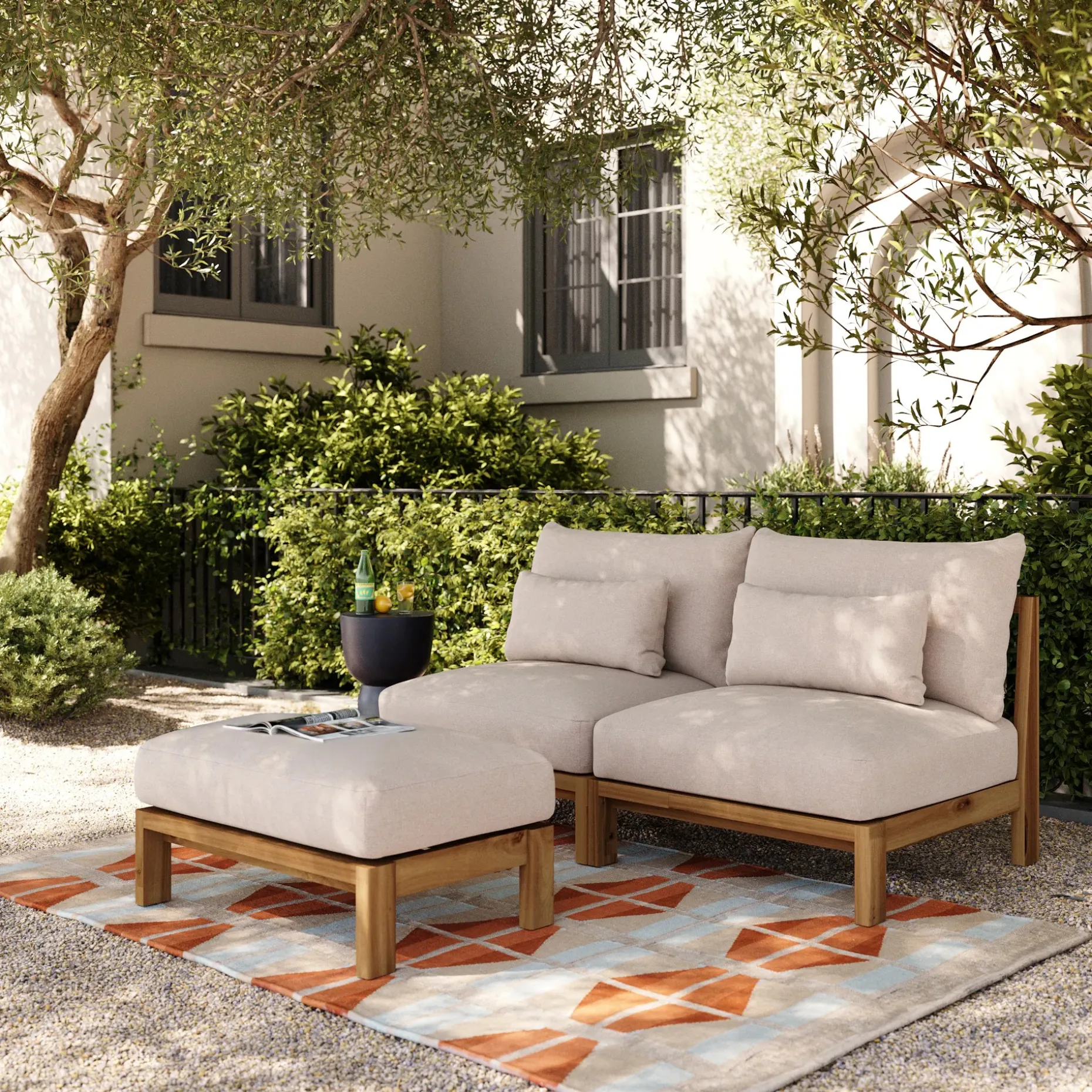 Cove 34.25" Outdoor Ottoman - Basket Beige