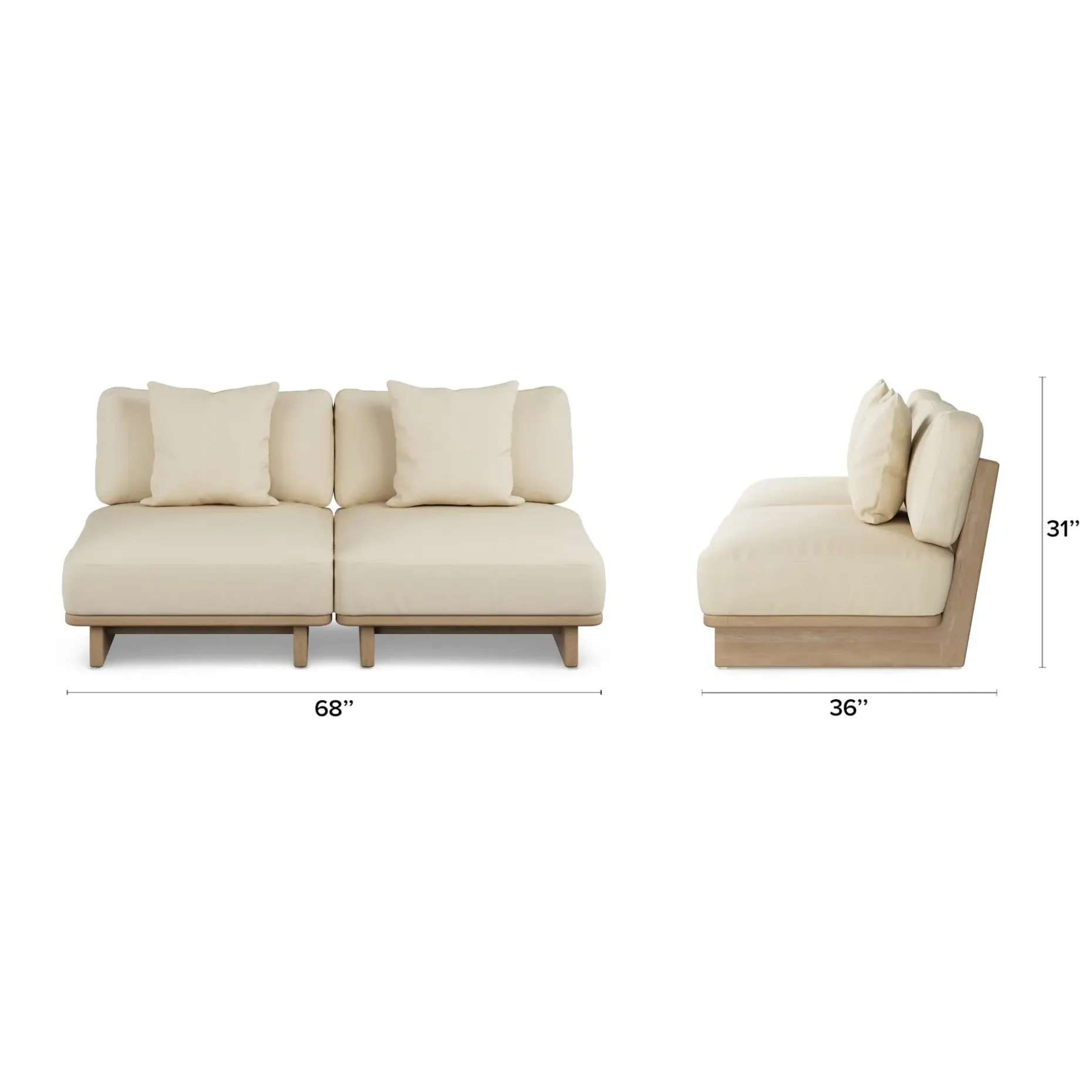 Daphne 68" Outdoor Armless Modular Loveseat - Dravite Ivory