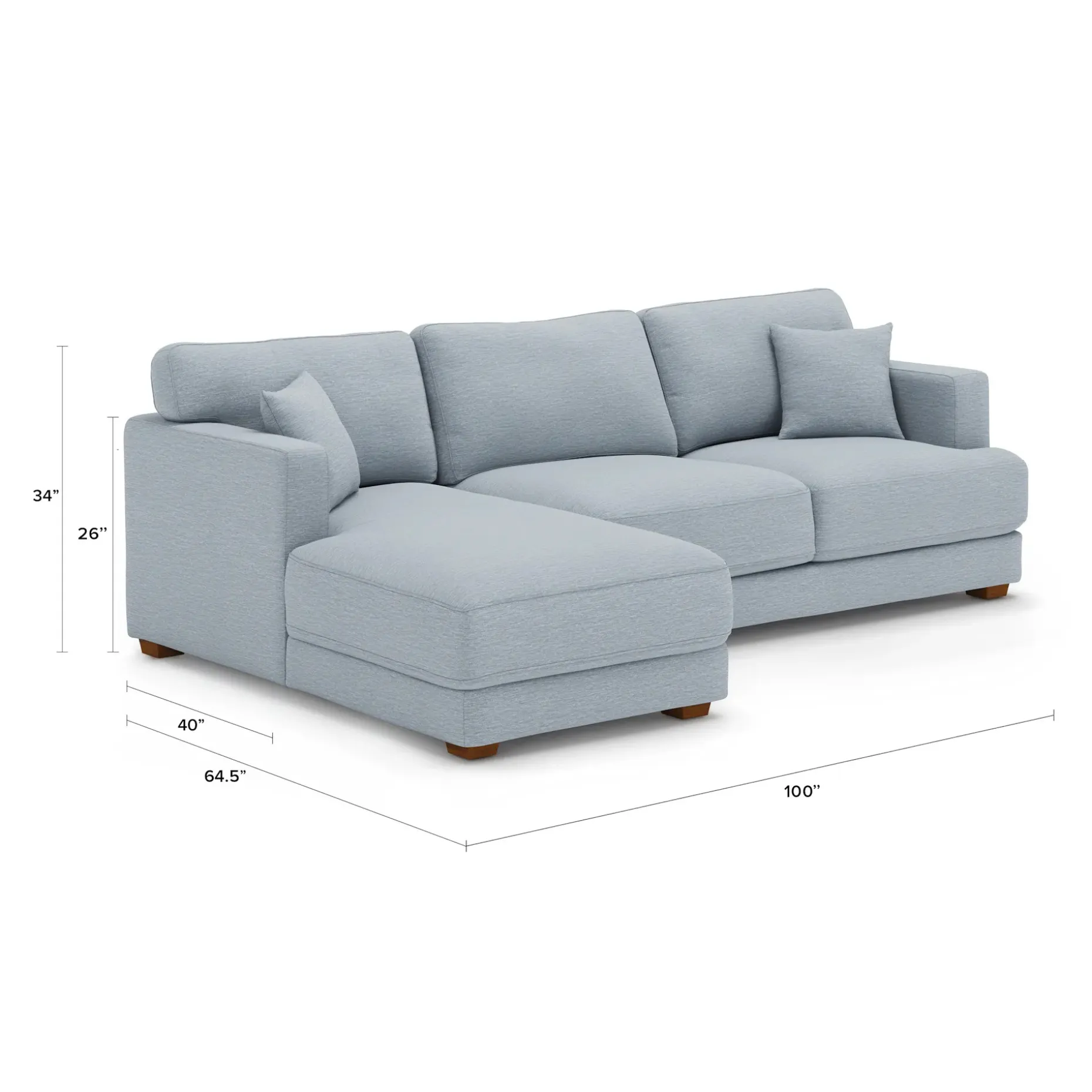 Dawn 100" Left Sectional - Silver Light Blue