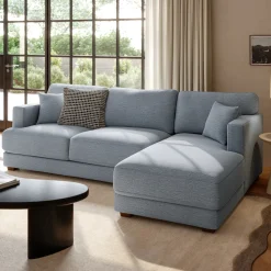 Dawn 100" Right Sectional - Silver Light Blue