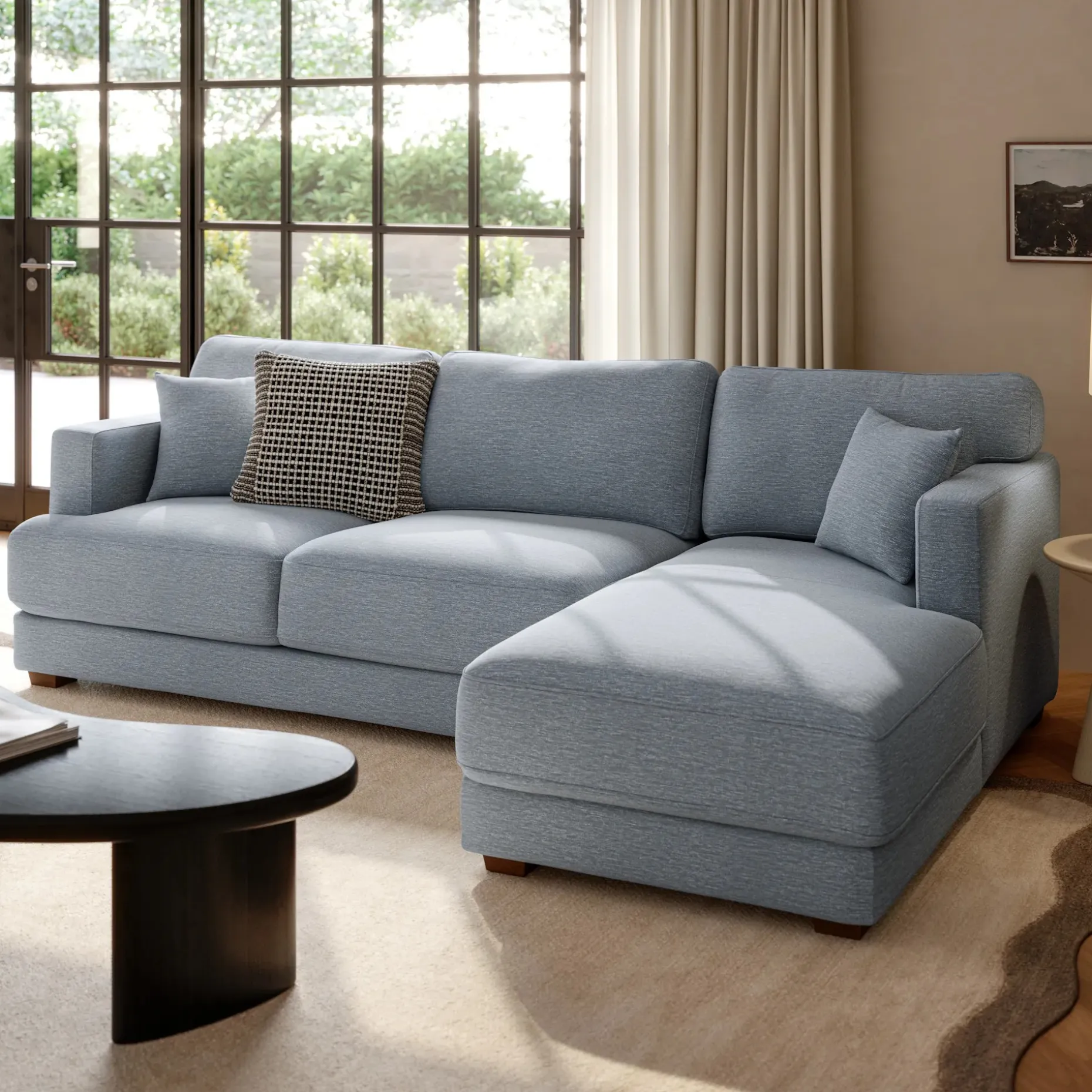 Dawn 100" Right Sectional - Silver Light Blue