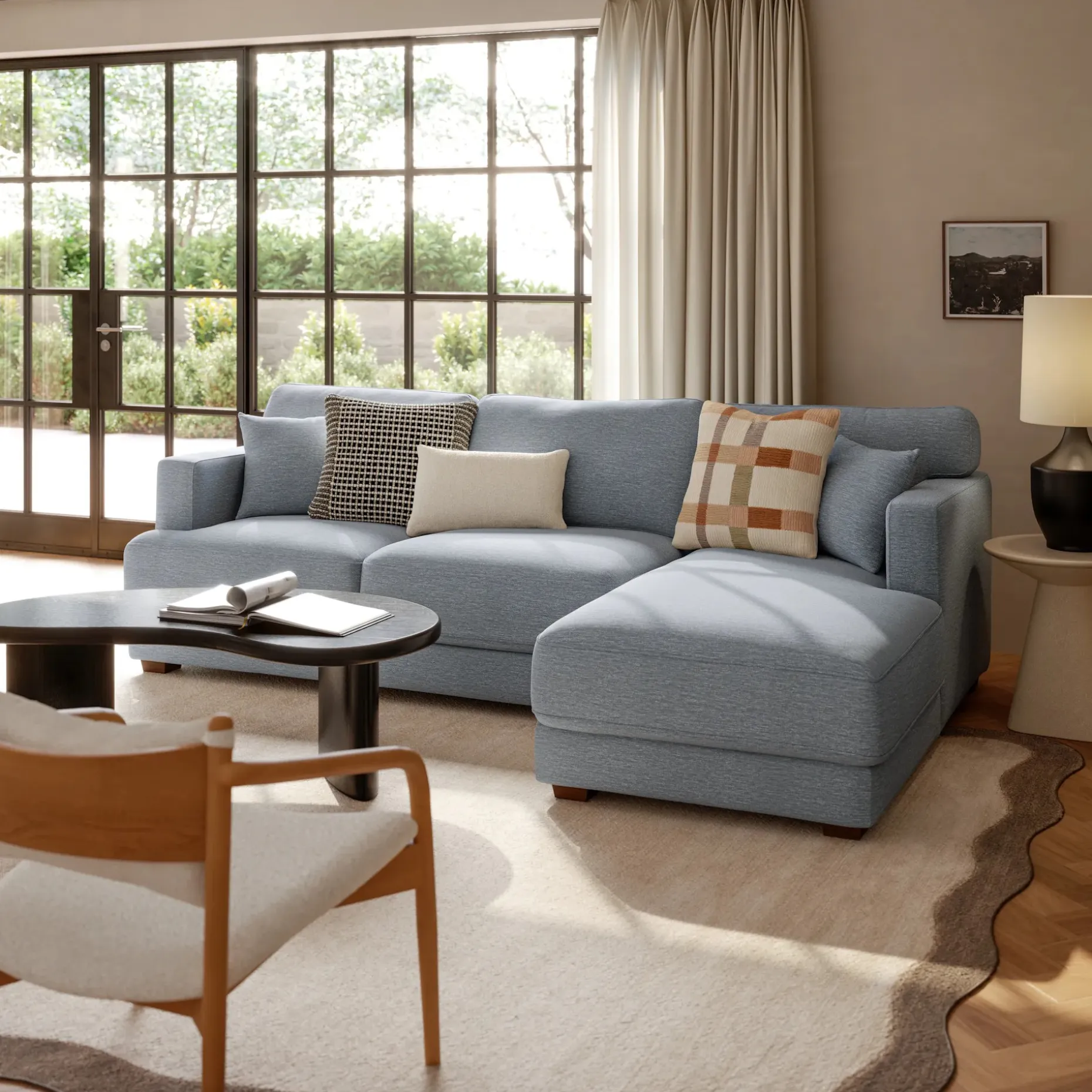 Dawn 100" Right Sectional - Silver Light Blue