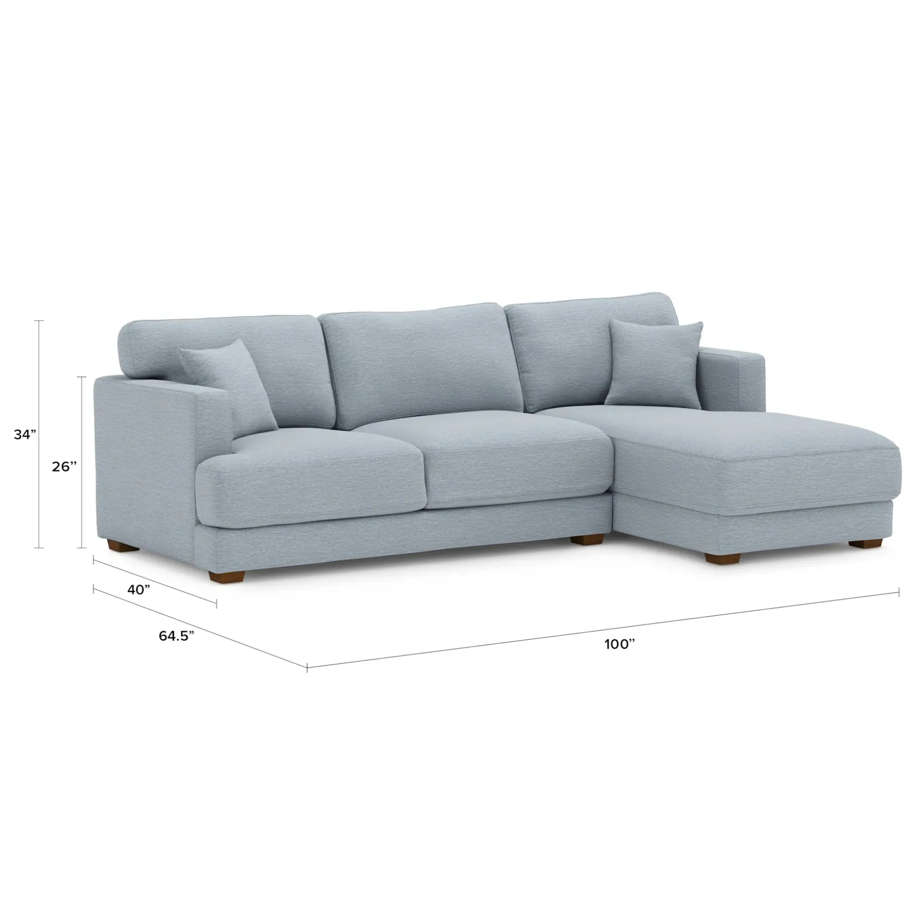 Dawn 100" Right Sectional - Silver Light Blue