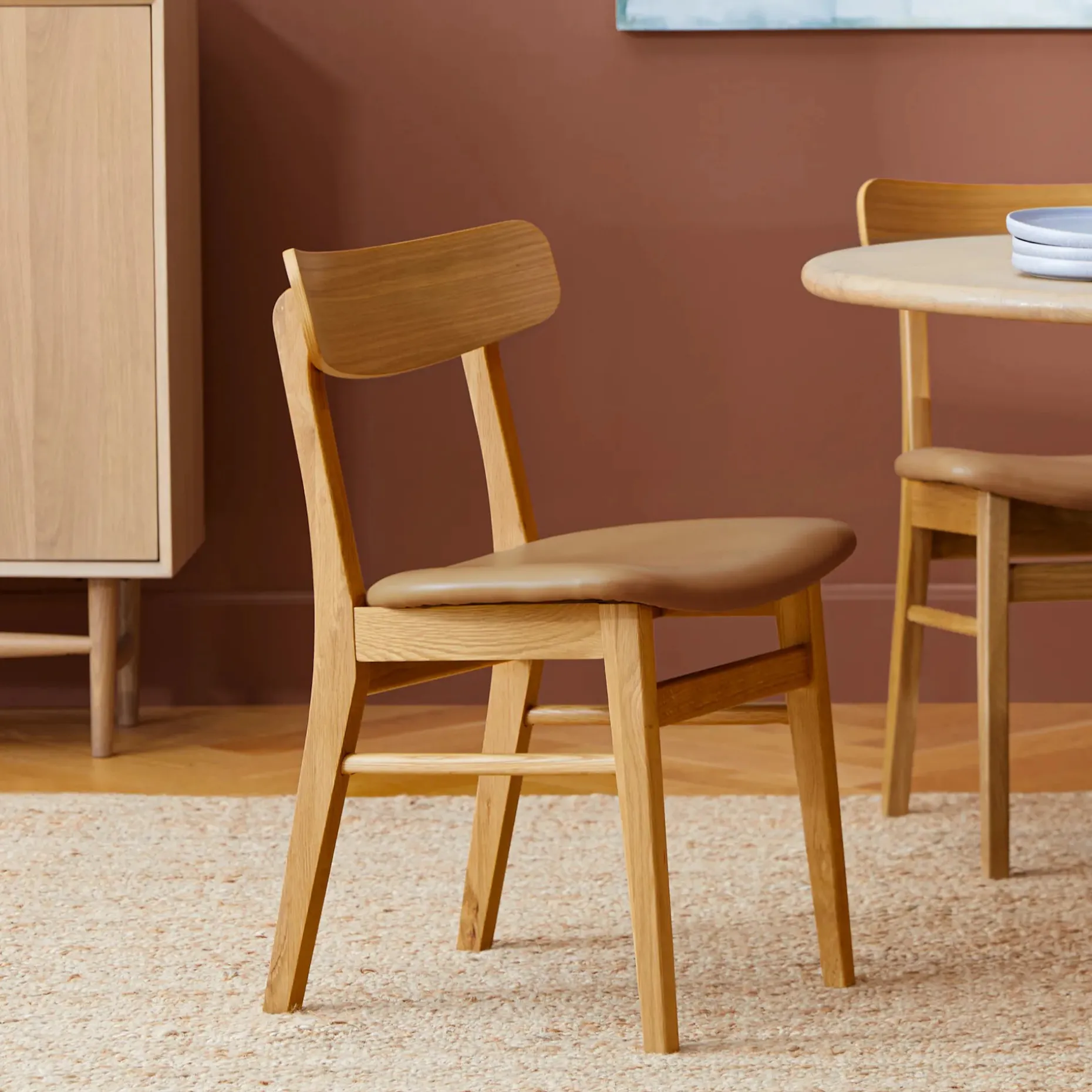 Ecole Leather Dining Chair - Oak and Toscana Tan