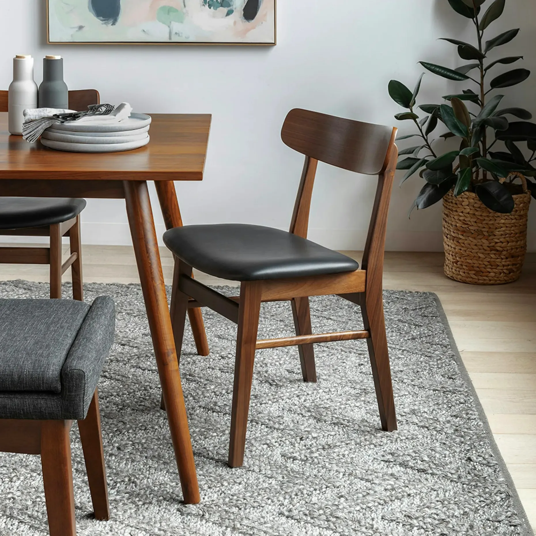 Ecole Leather Dining Chair - Walnut and Black