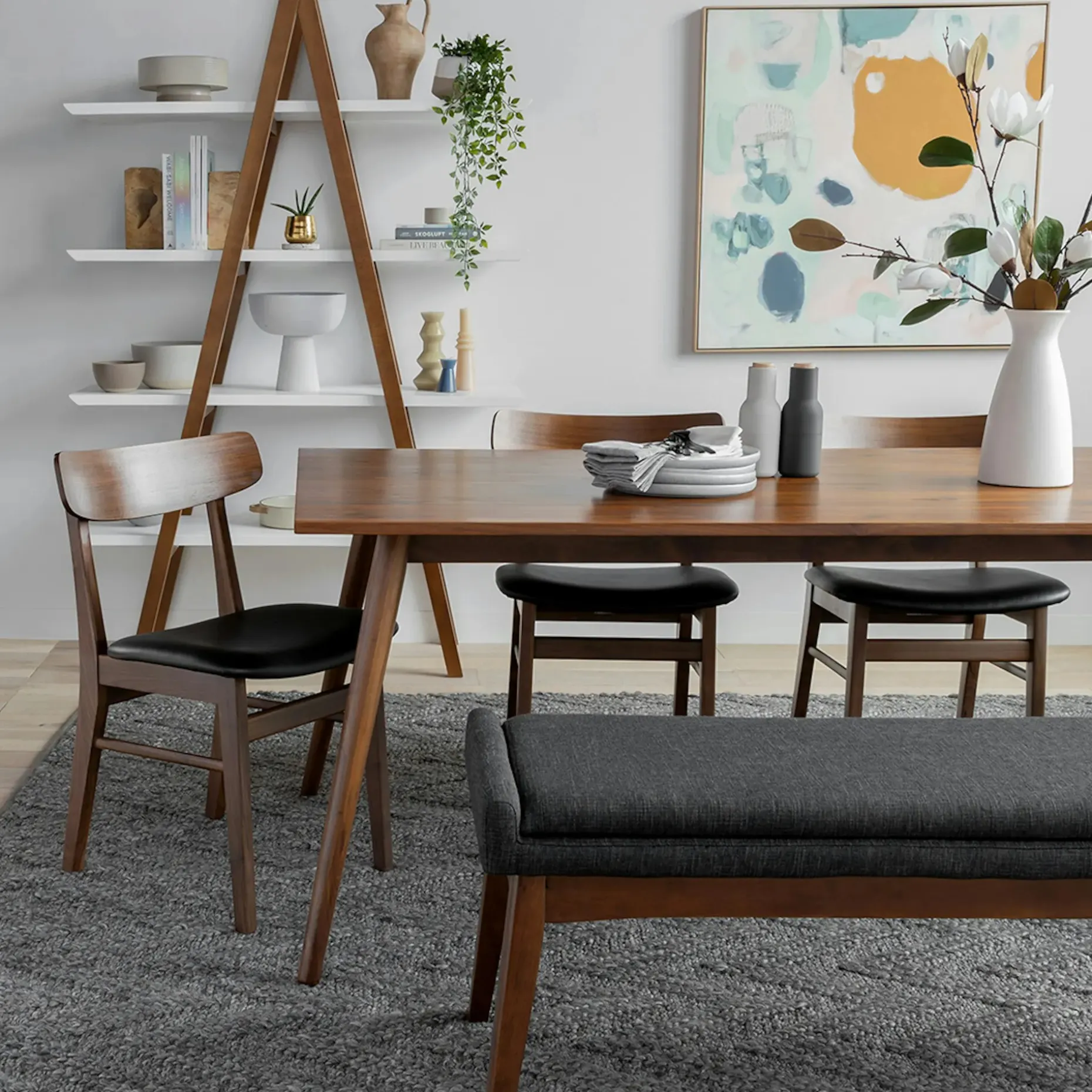 Ecole Leather Dining Chair - Walnut and Black