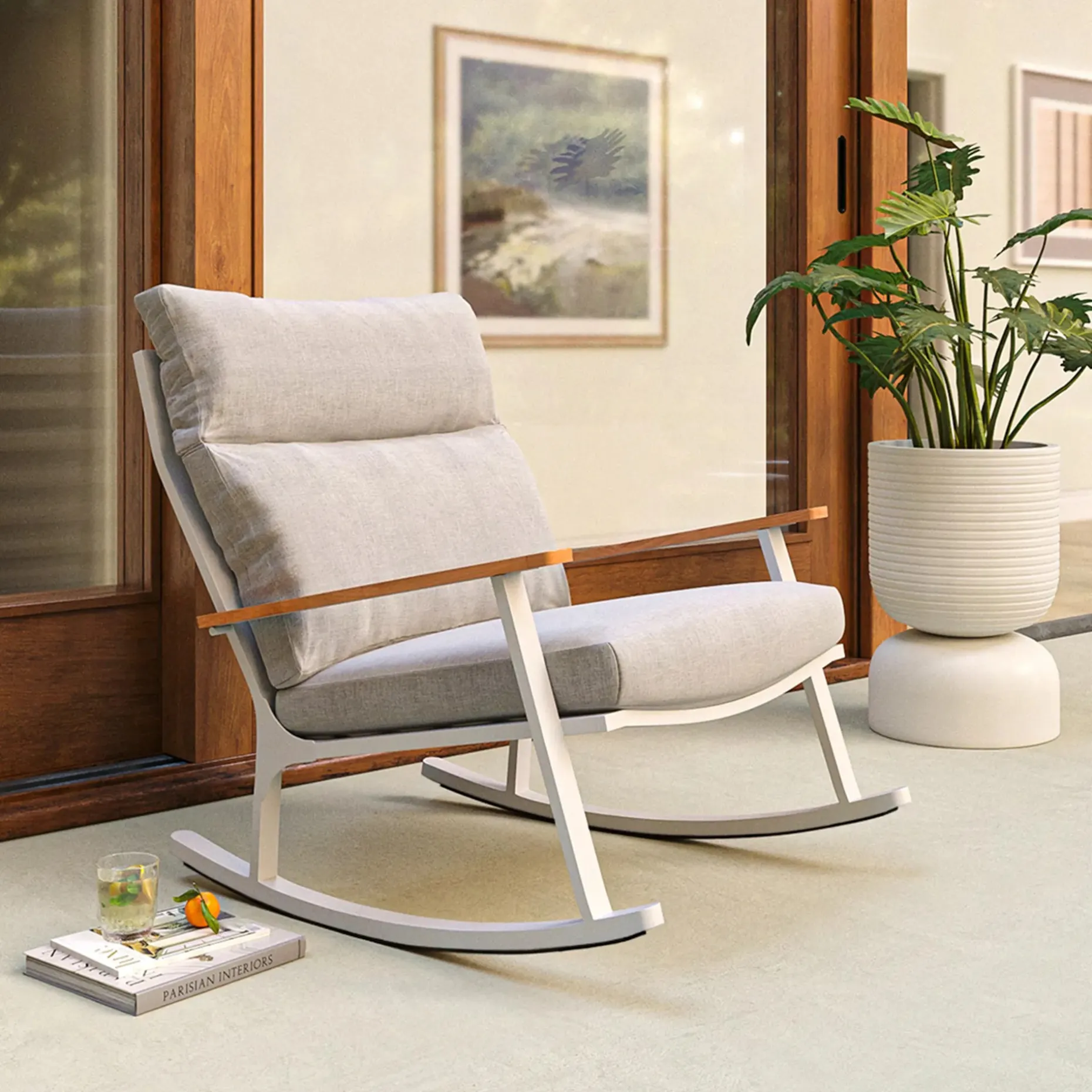 Eleya 31.5" Outdoor Rocking Chair - Cera Gray