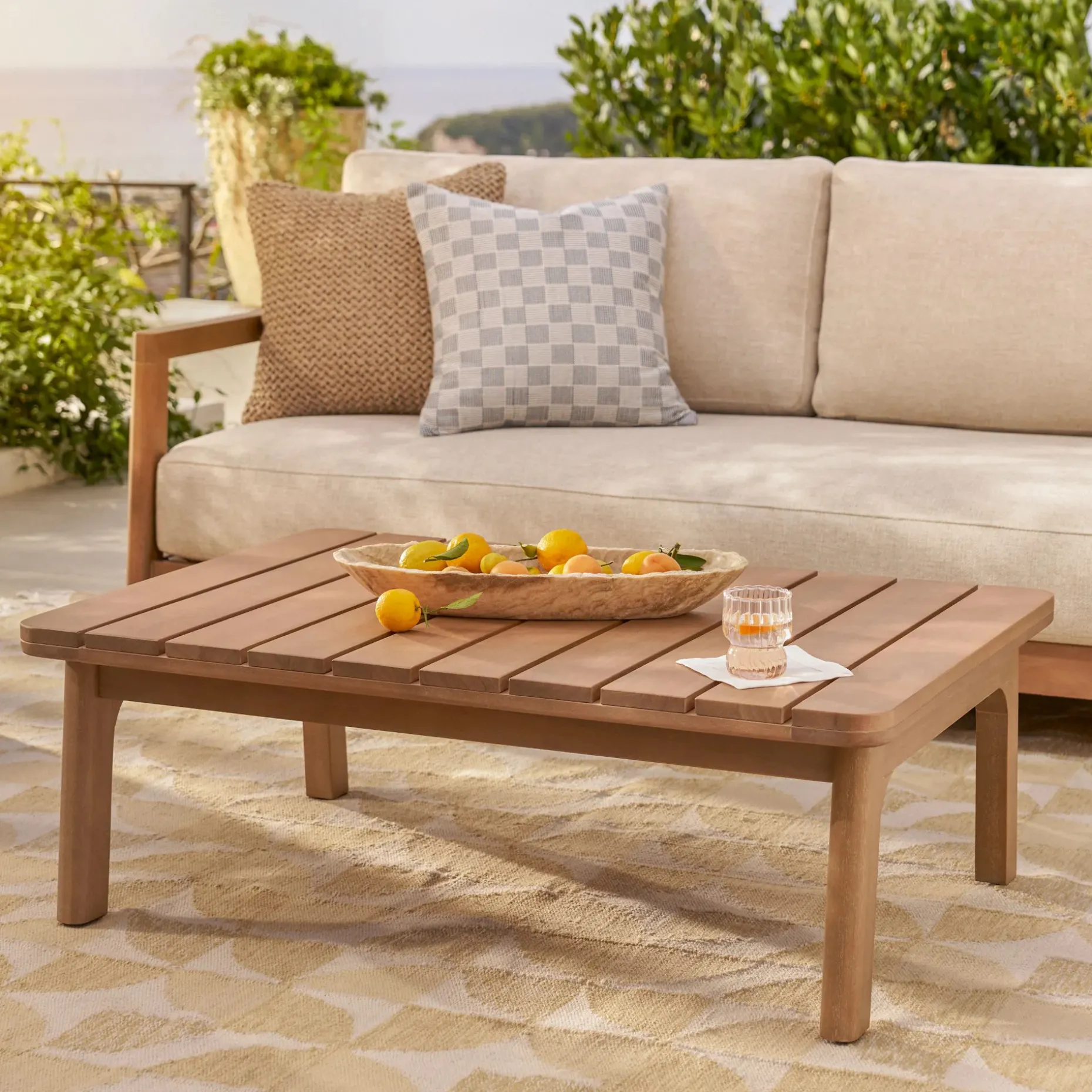 Elise 43" Outdoor Coffee Table - Light Eucalyptus