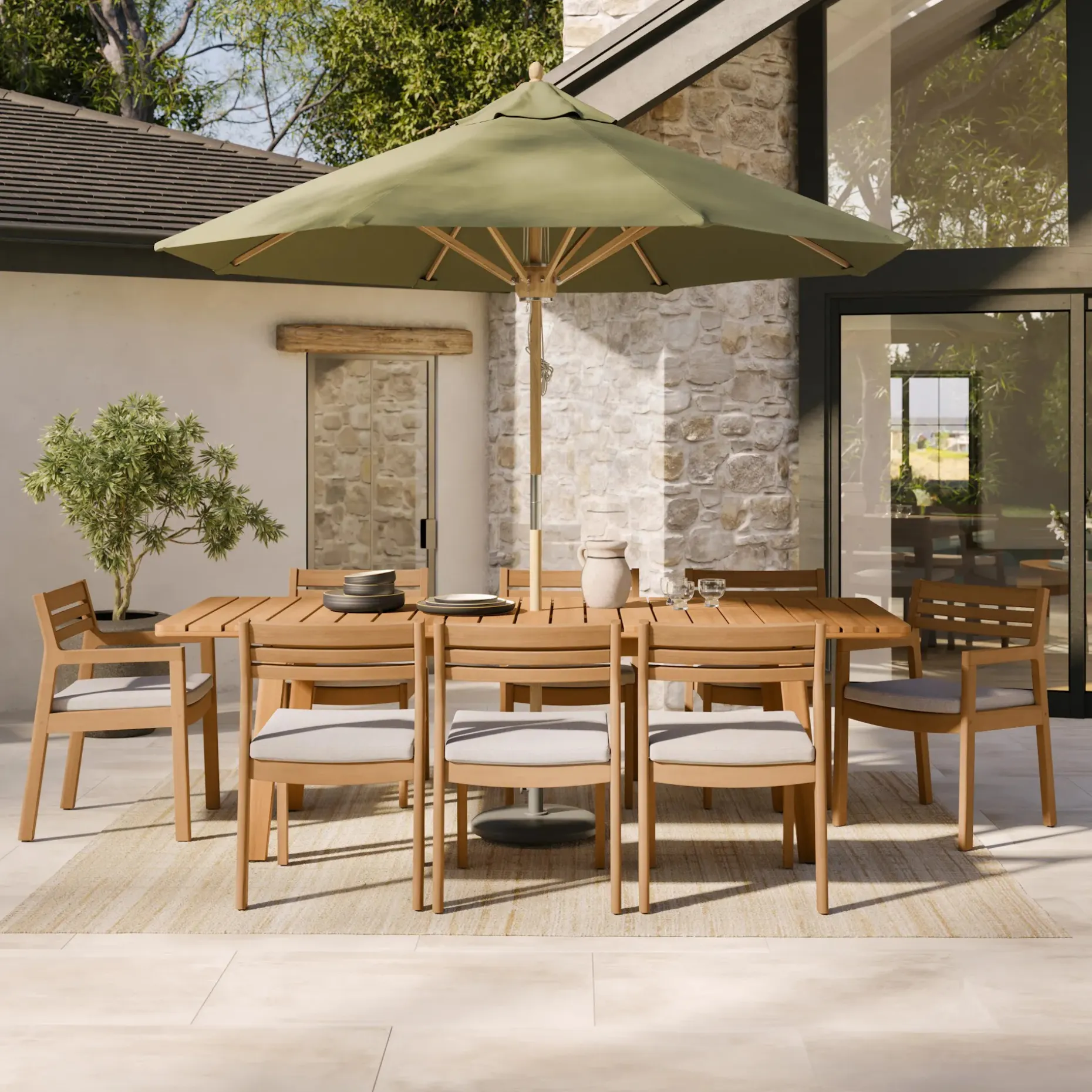 Elise Outdoor Dining Armchair - Light Eucalyptus and Basket Beige