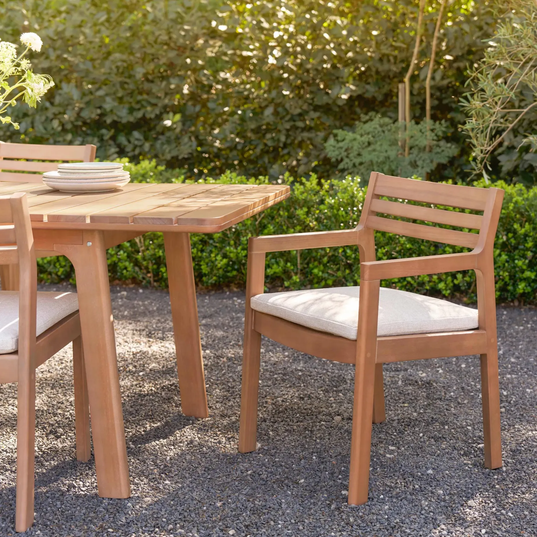 Elise Outdoor Dining Armchair - Light Eucalyptus and Basket Beige