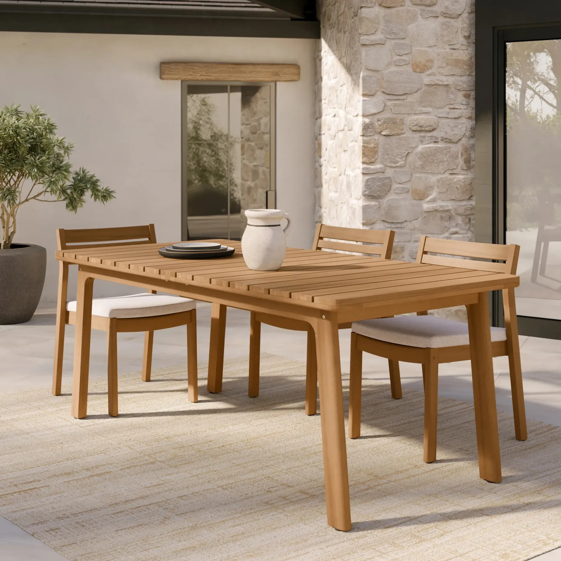 Elise 76.5" - 94.5" Outdoor Extendable Dining Table - Light Eucalyptus