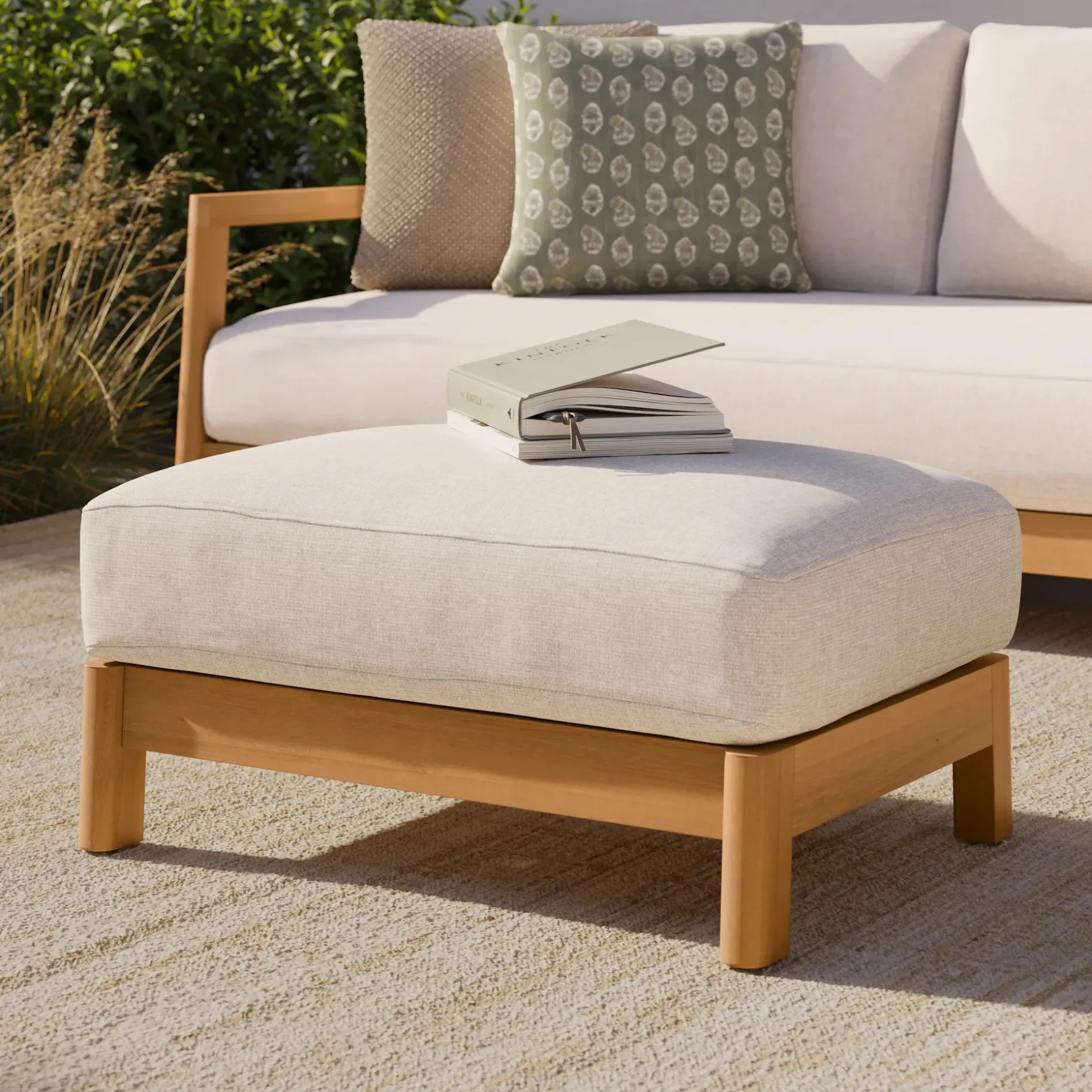 Elise 31" Outdoor Ottoman - Basket Beige