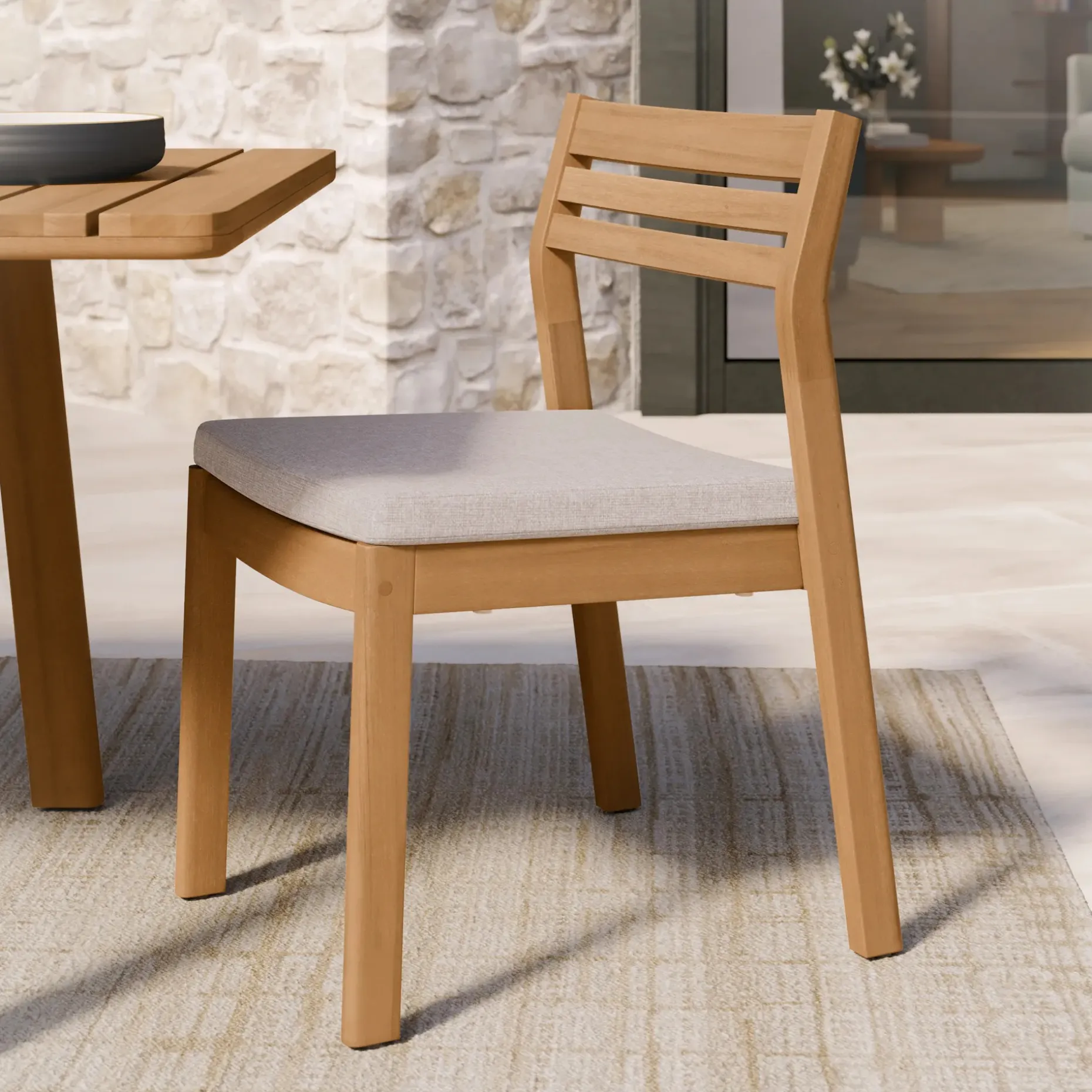 Elise Outdoor Stackable Dining Chair - Light Eucalyptus and Basket Beige