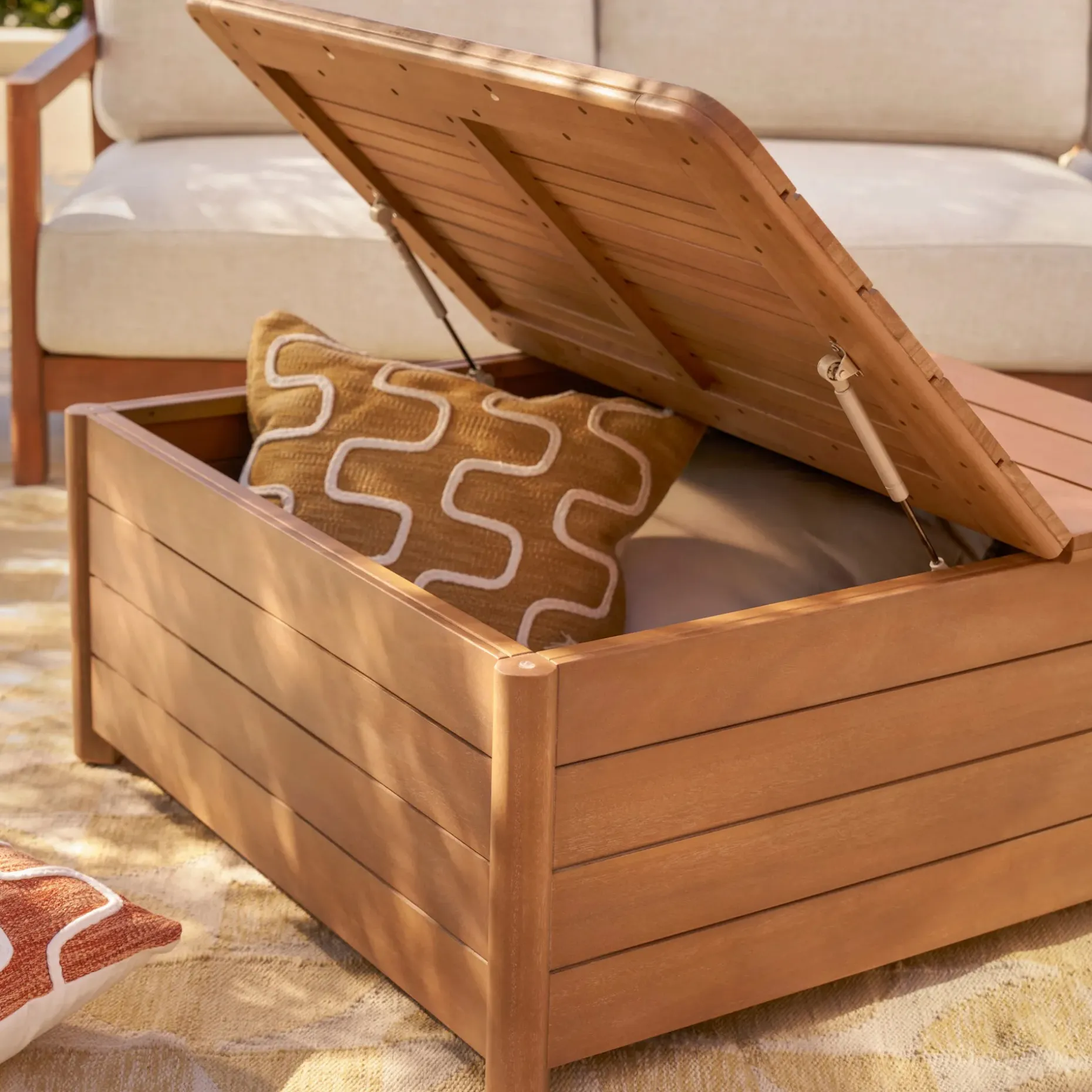 Elise 34.75" Outdoor Storage Coffee Table - Light Eucalyptus