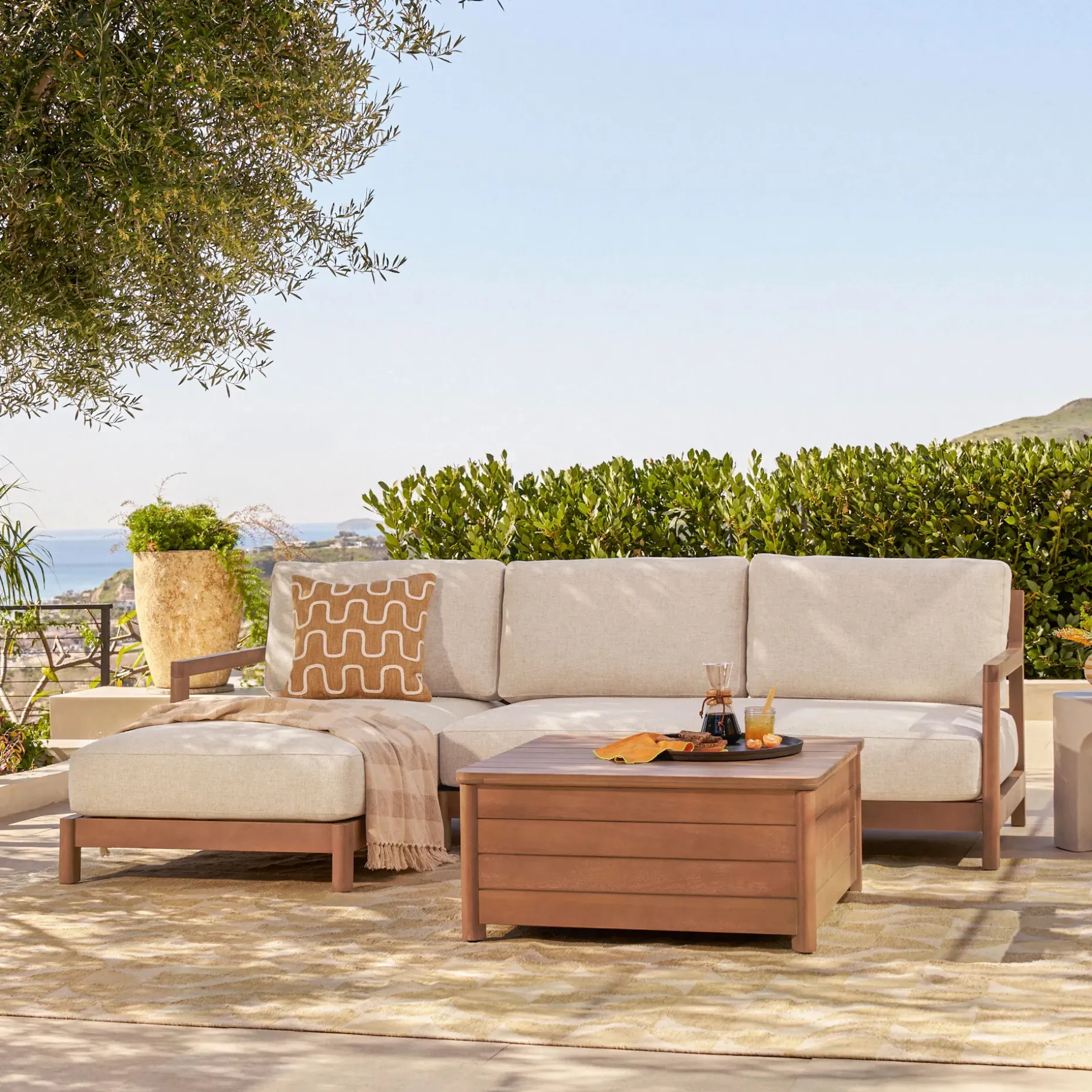 Elise 34.75" Outdoor Storage Coffee Table - Light Eucalyptus