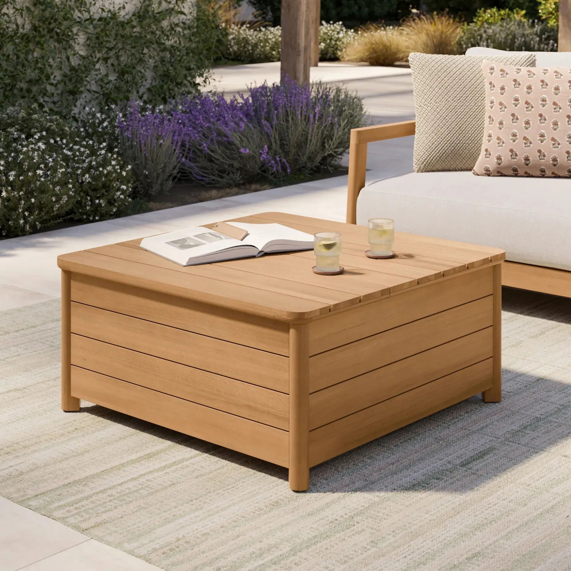 Elise 34.75" Outdoor Storage Coffee Table - Light Eucalyptus