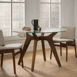 Emmer 47.25" Glass Dining Table - Walnut