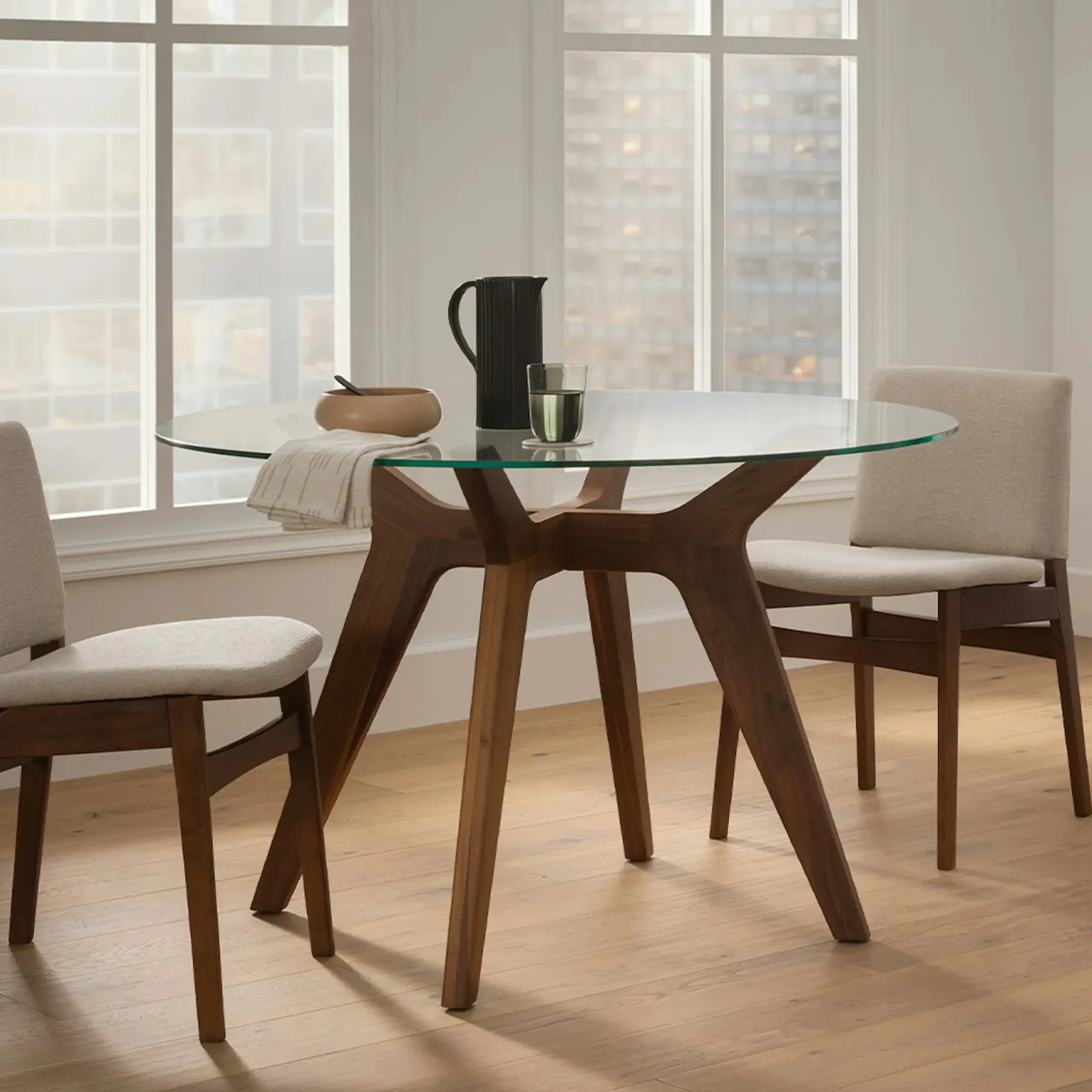 Emmer 47.25" Glass Dining Table - Walnut