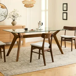 Emmer 71" Glass Dining Table - Walnut