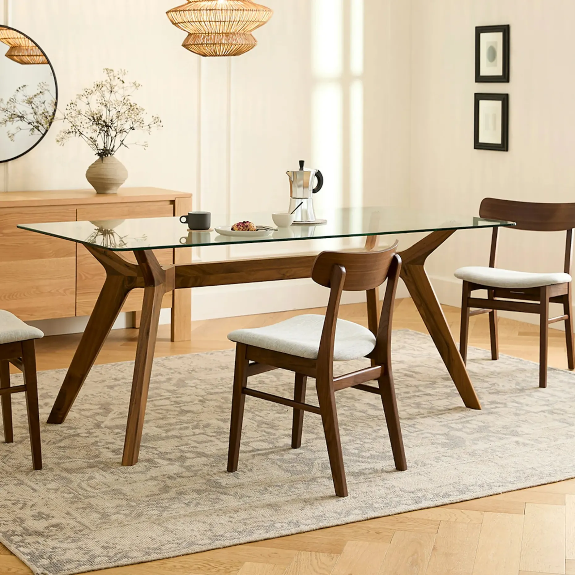 Emmer 71" Glass Dining Table - Walnut