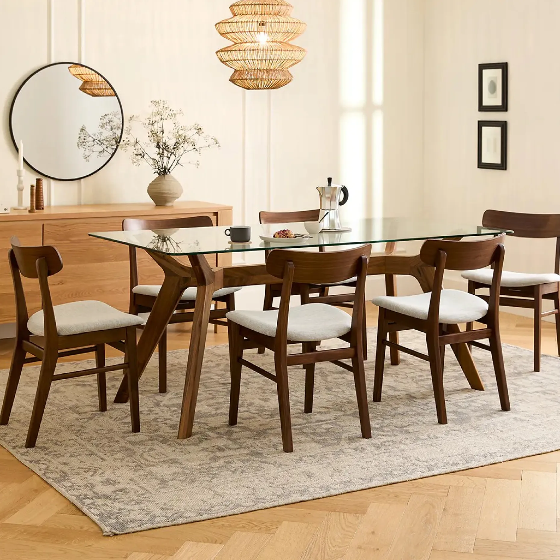 Emmer 71" Glass Dining Table - Walnut