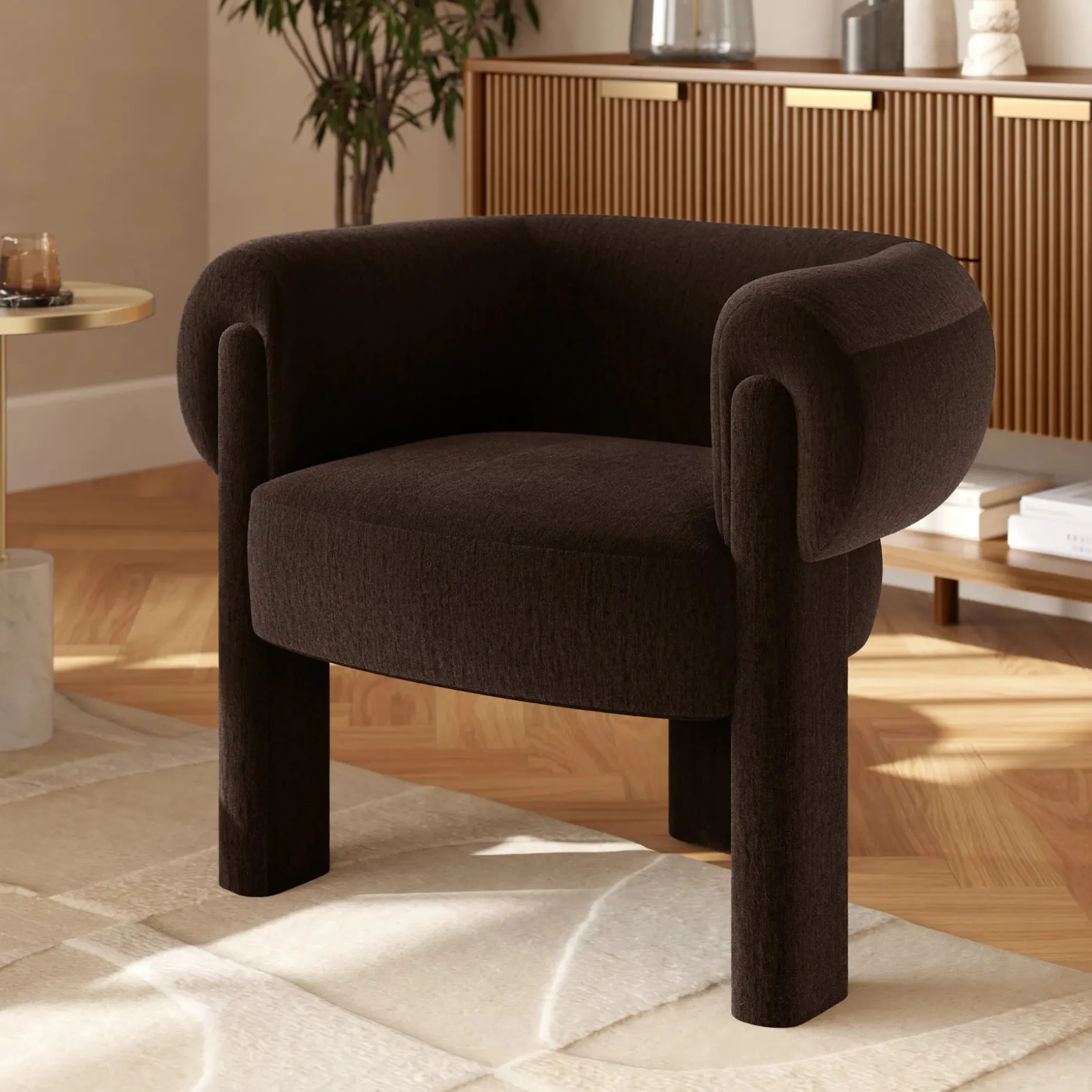 Everse 33.5" Velvet Lounge Chair - Melange Espresso