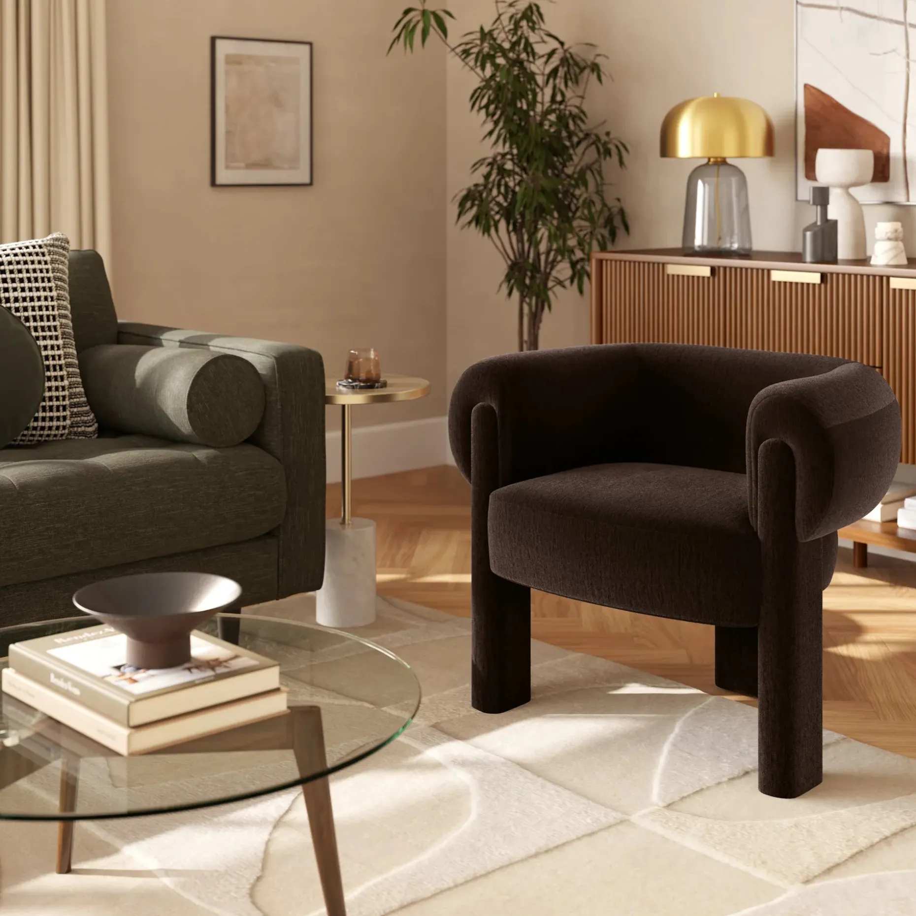 Everse 33.5" Velvet Lounge Chair - Melange Espresso