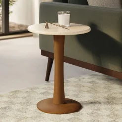 Fiore Travertine Side Table - Walnut