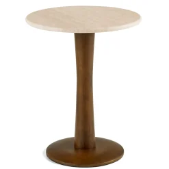 Fiore Travertine Side Table - Walnut