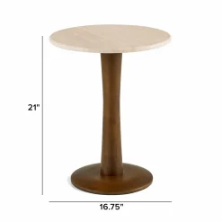 Fiore Travertine Side Table - Walnut