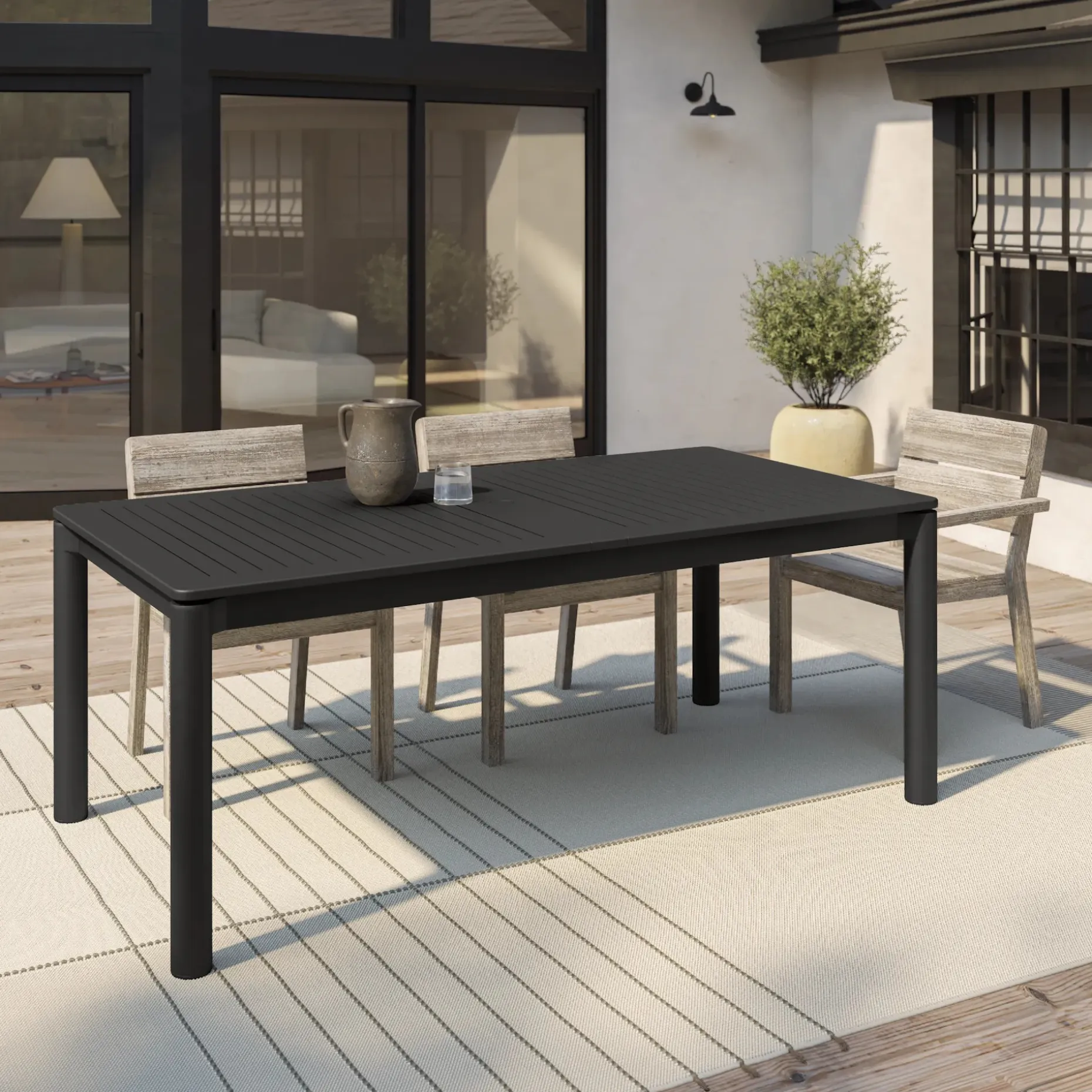 Fisk 75.5" - 96" Outdoor Extendable Dining Table - Black