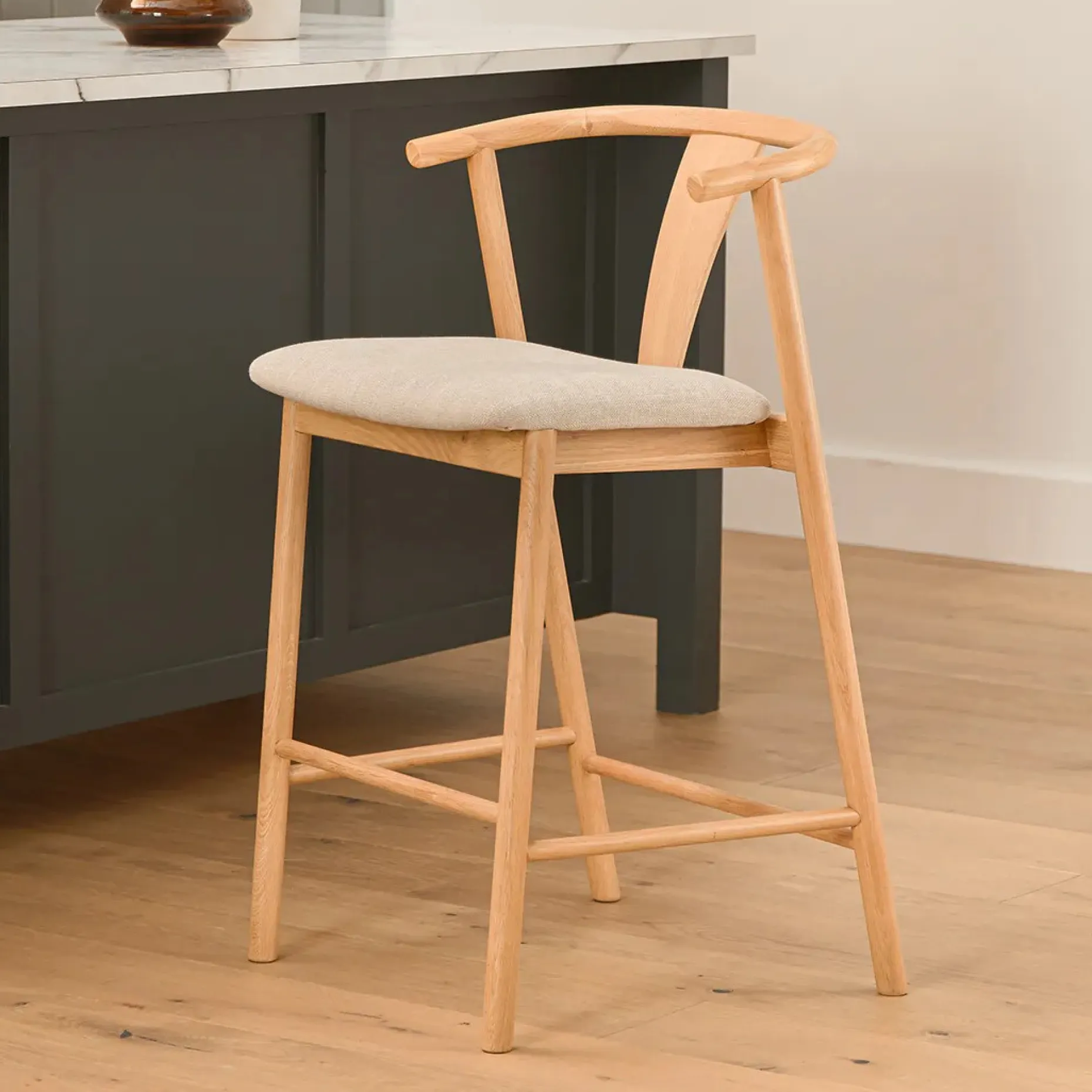 Fonra Counter Stool - Oak and Santolina Gray