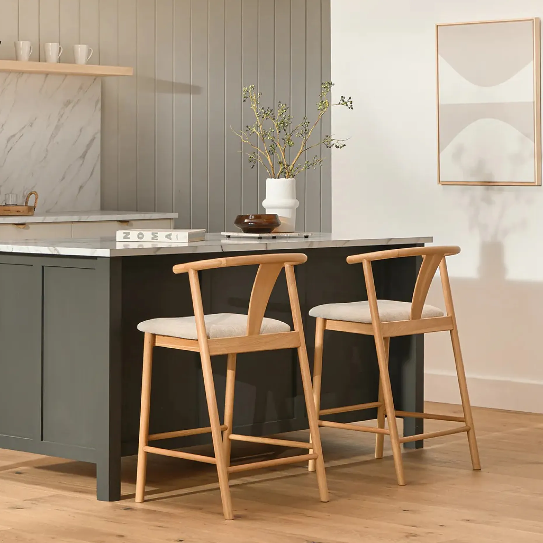 Fonra Counter Stool - Oak and Santolina Gray