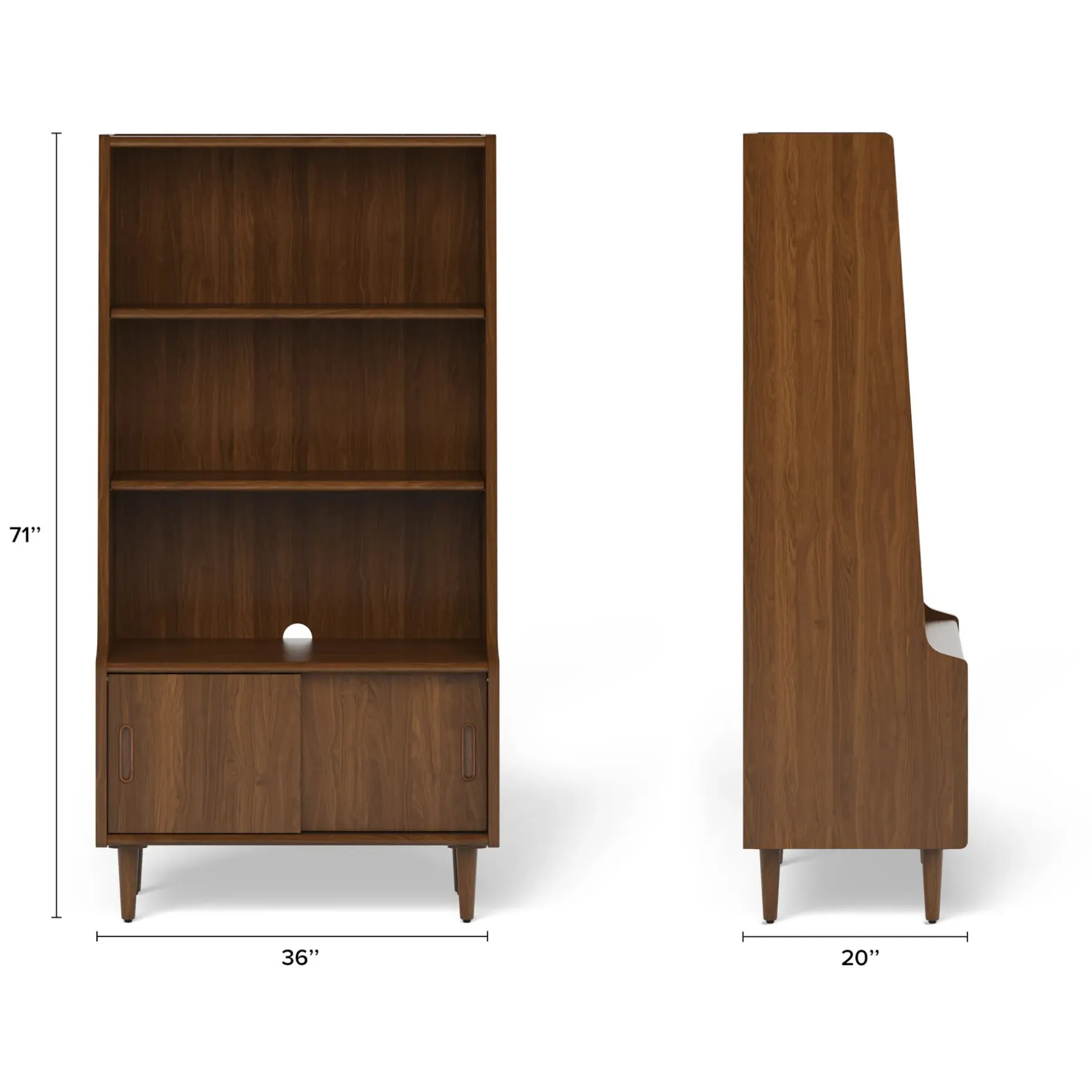 Frances 36" Bookcase with Storage - Walnut