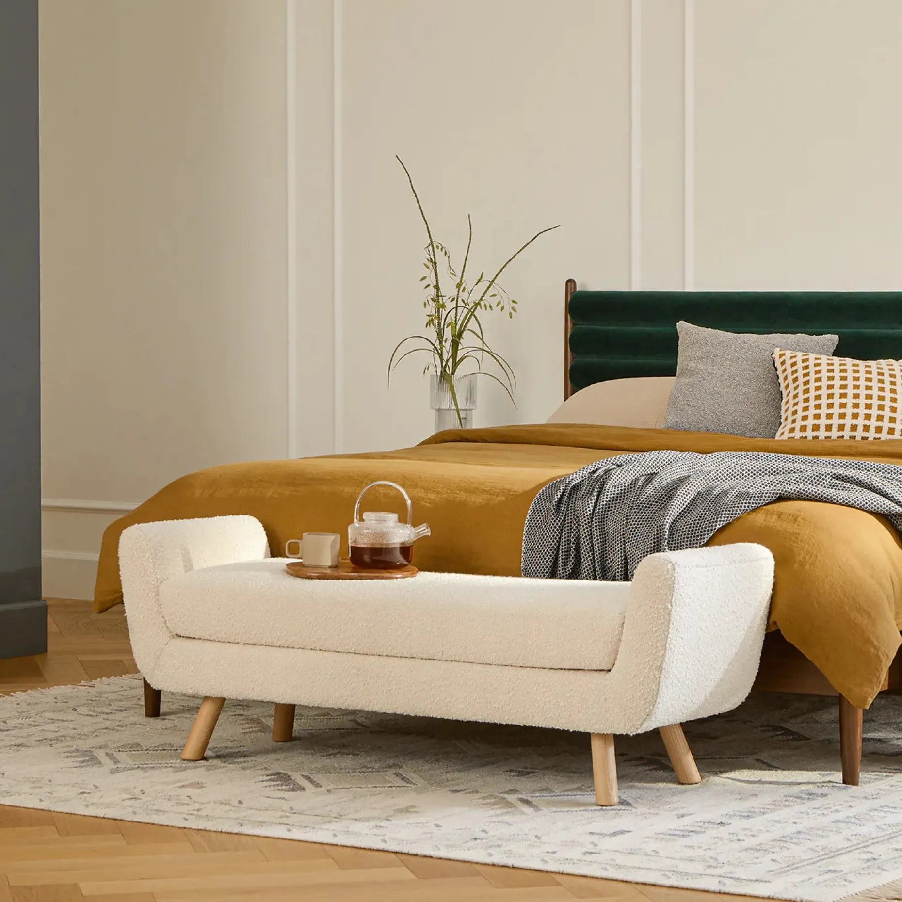 Gabriola 60" Bench - Ivory Bouclé