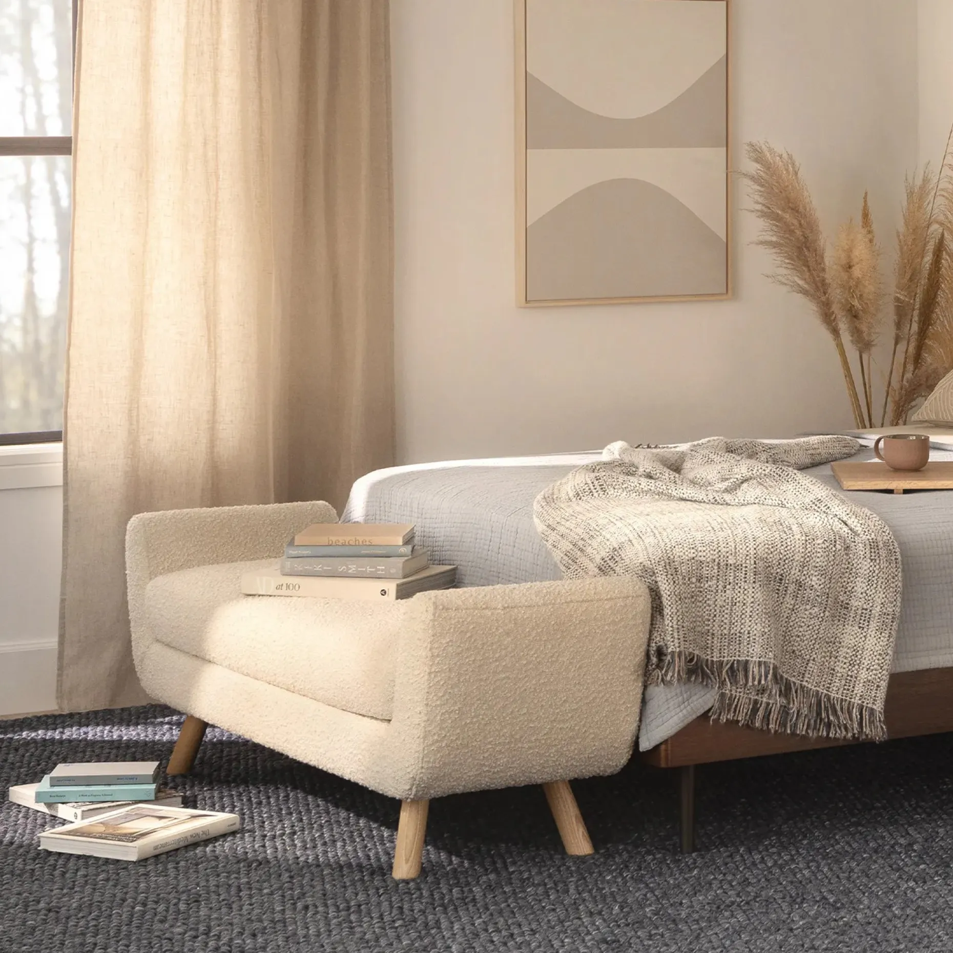 Gabriola 60" Bench - Ivory Bouclé