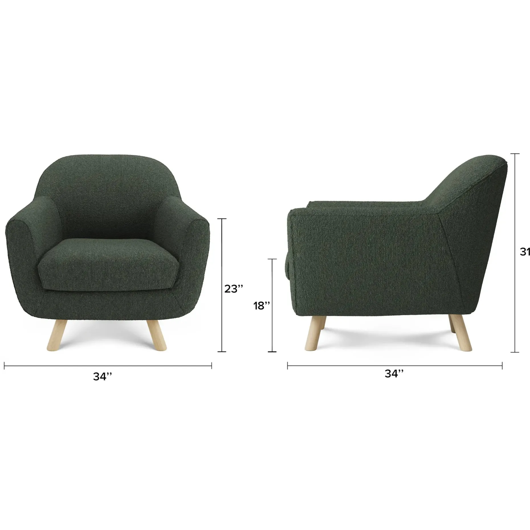 Gabriola 34" Lounge Chair - Green Wool Bouclé