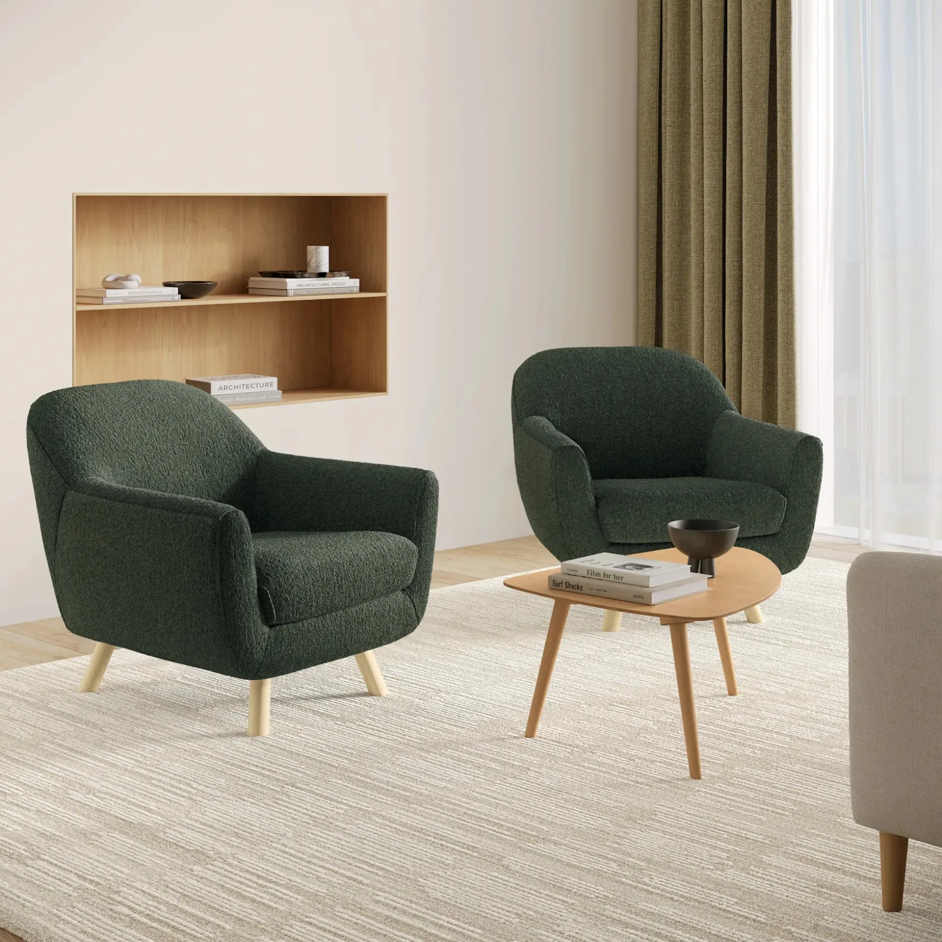 Gabriola 34" Lounge Chair - Green Wool Bouclé