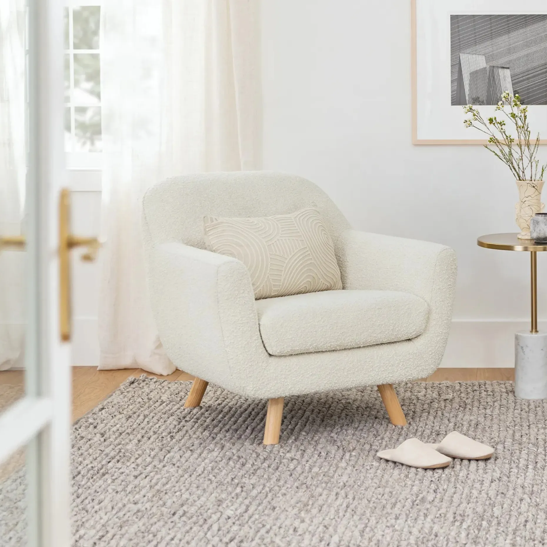 Gabriola 34" Lounge Chair - Ivory Bouclé