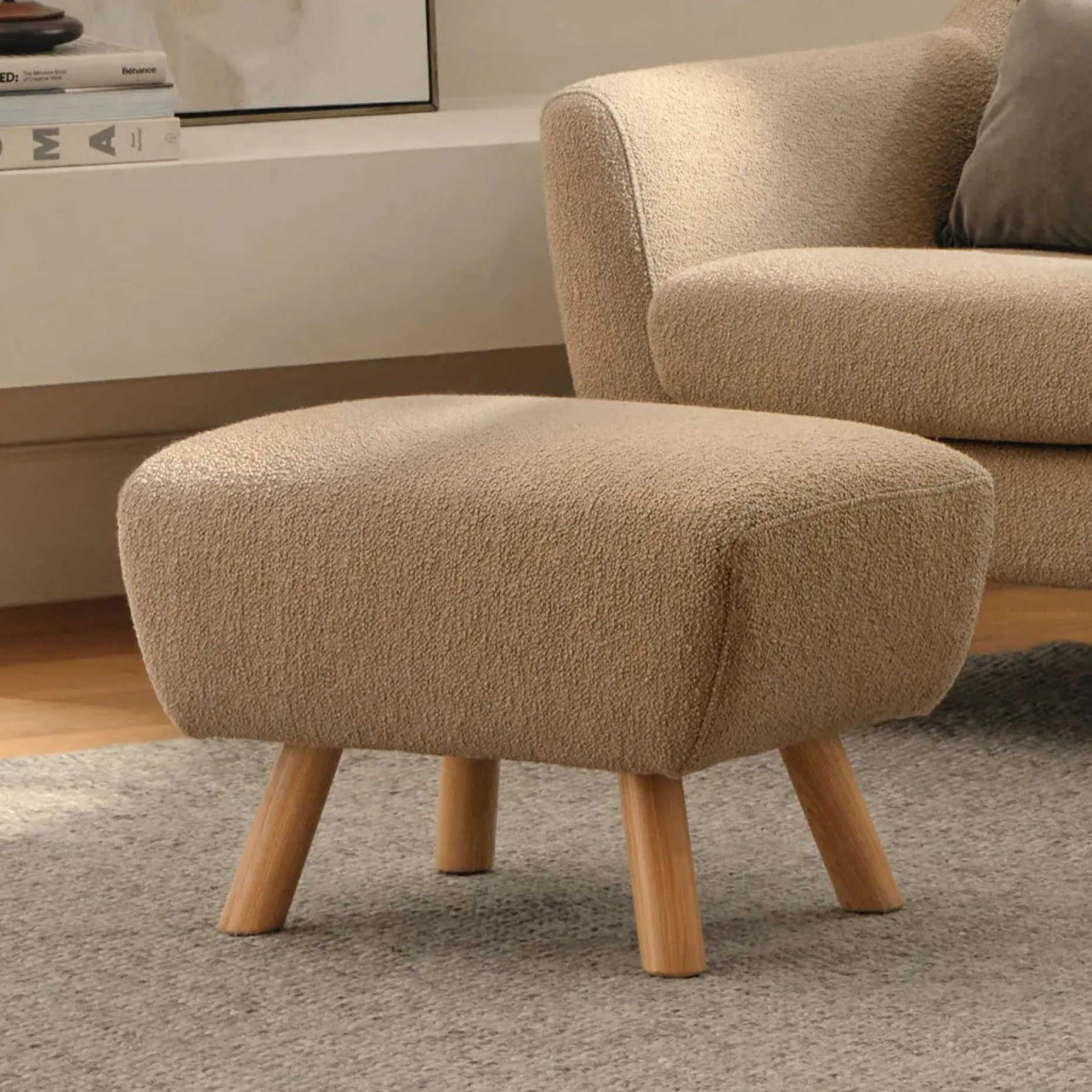 Gabriola 23" Ottoman - Sandstone Wool Bouclé