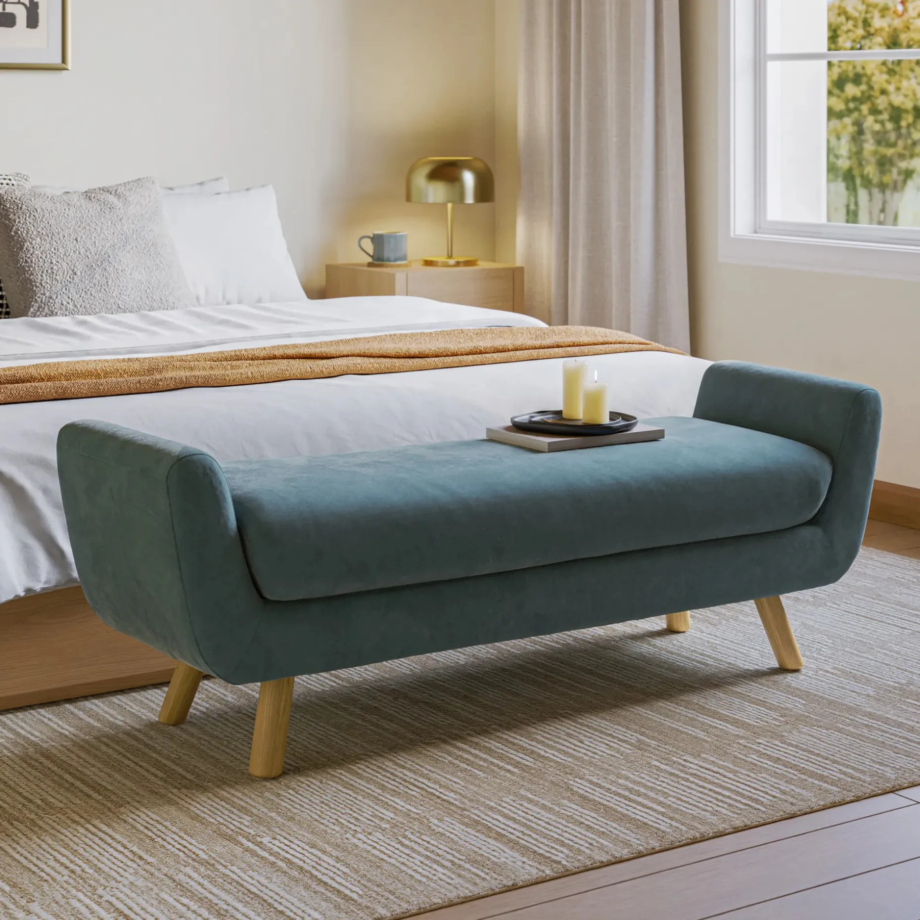 Gabriola 60" Velvet Bench - Hale Chambray
