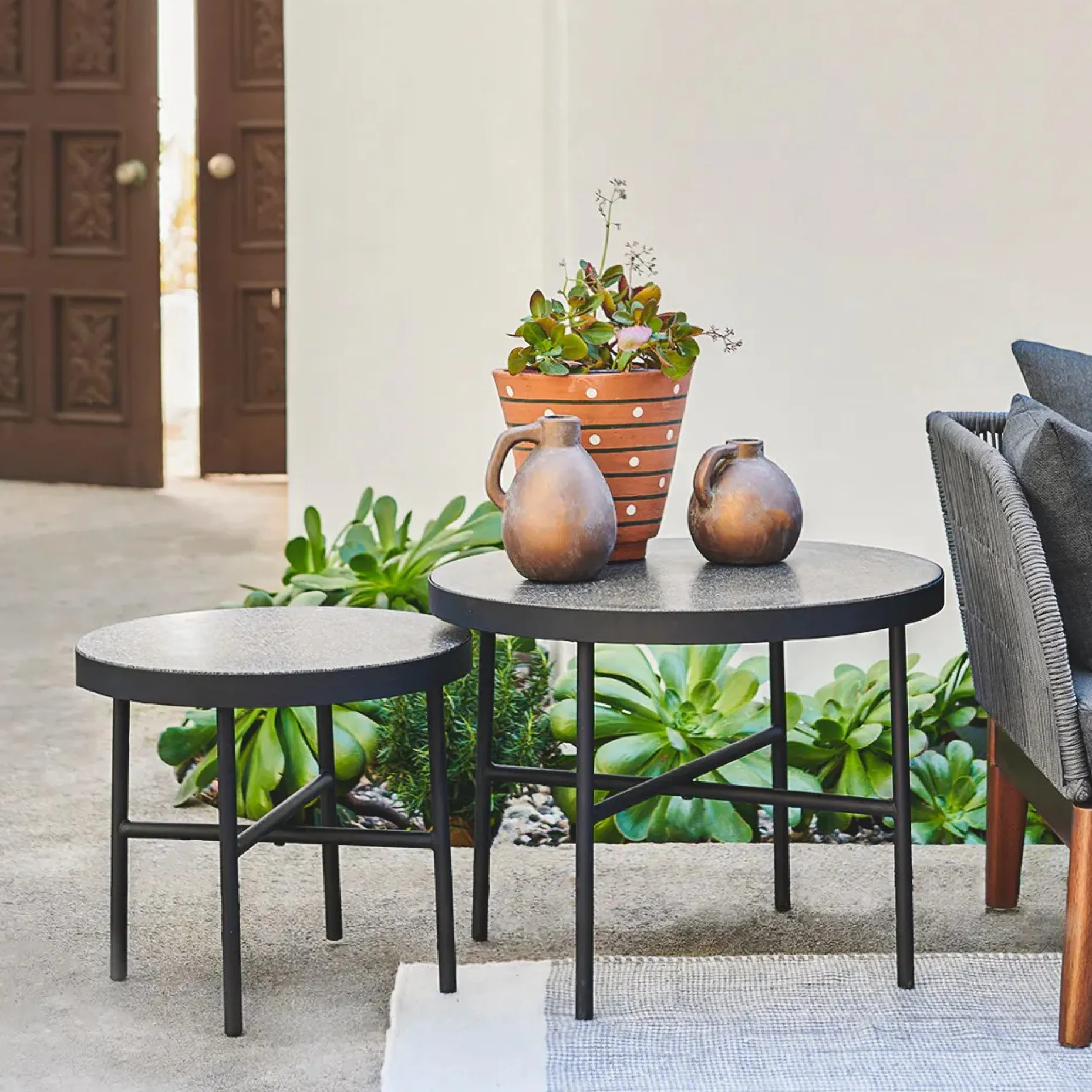 Gera Outdoor Small Side Table - Black Granite