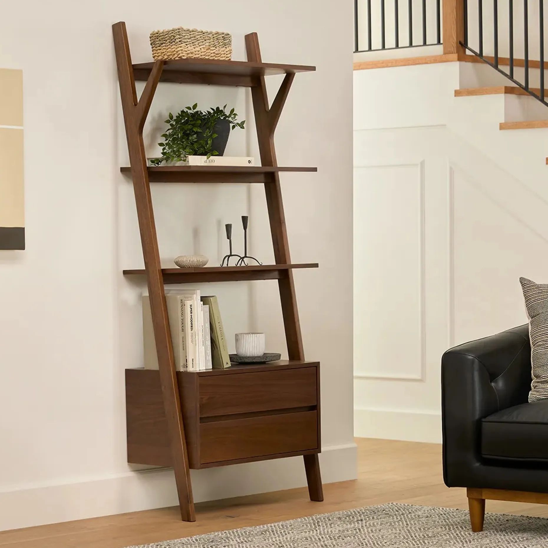 Harles 29.5" Shelving Unit with Storage - Walnut