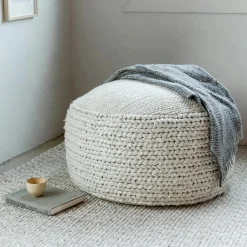 Hira 30" Pouf - Natural Ivory