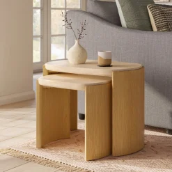 Isla 25" Travertine Nesting Side Tables - Natural Oak