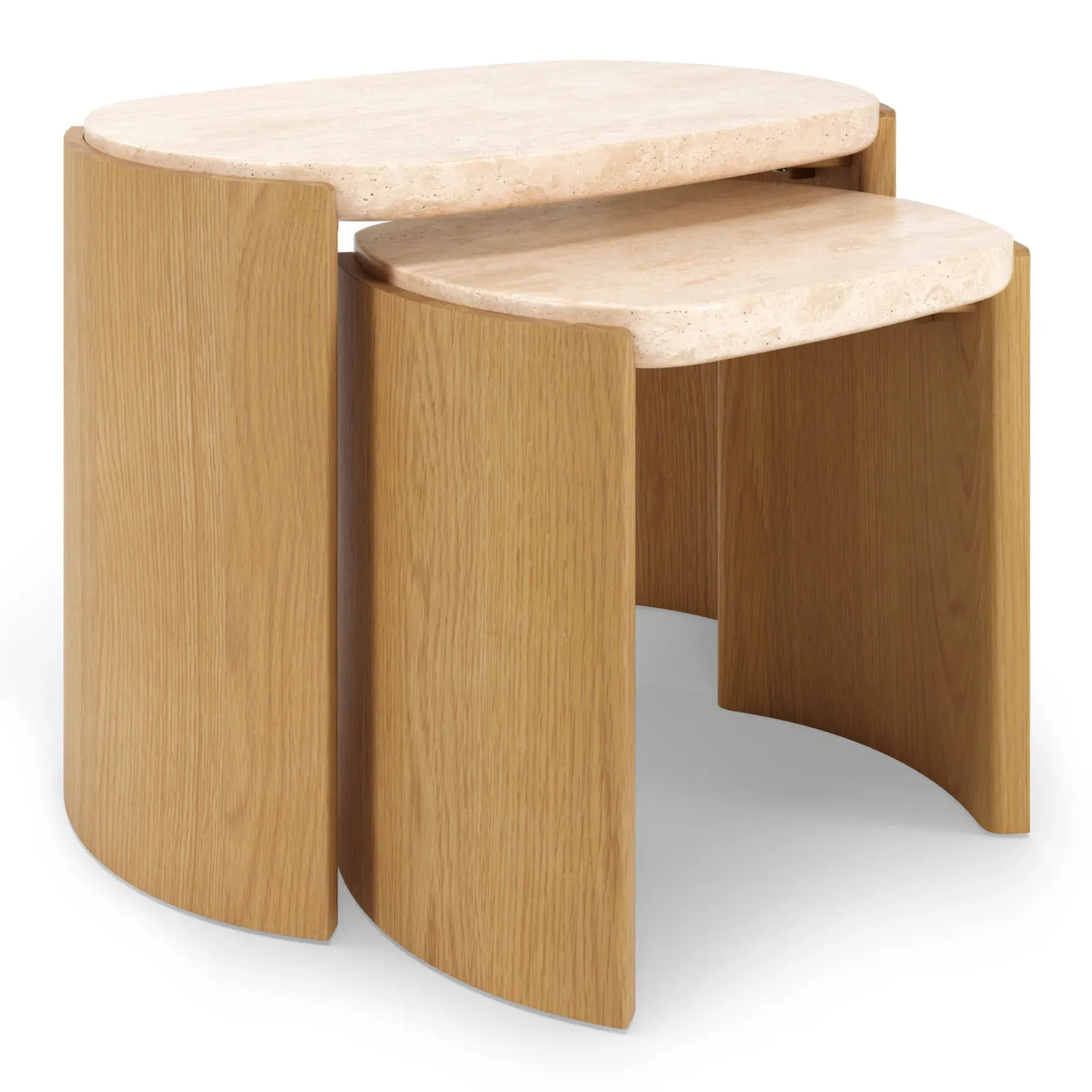 Isla 25" Travertine Nesting Side Tables - Natural Oak