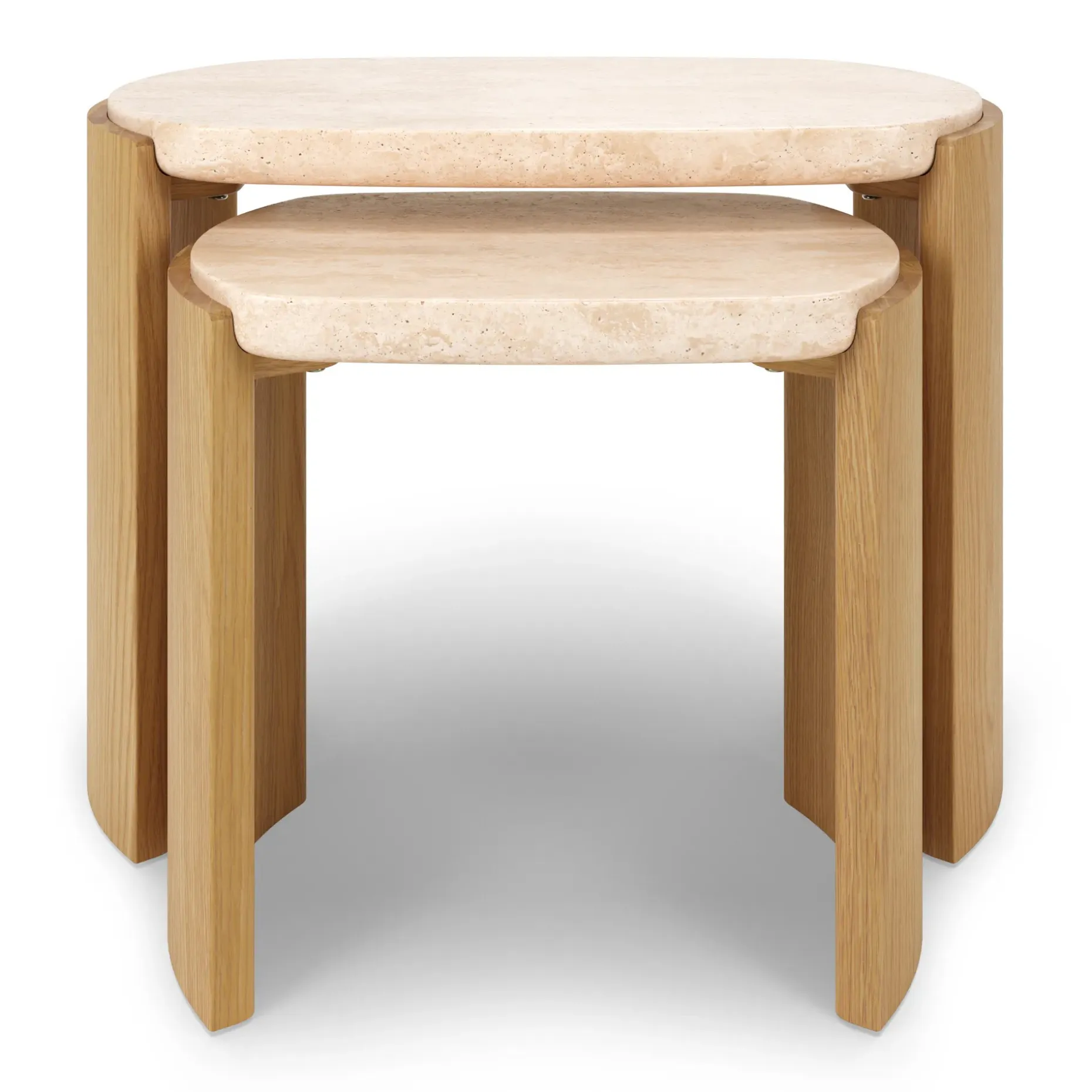 Isla 25" Travertine Nesting Side Tables - Natural Oak